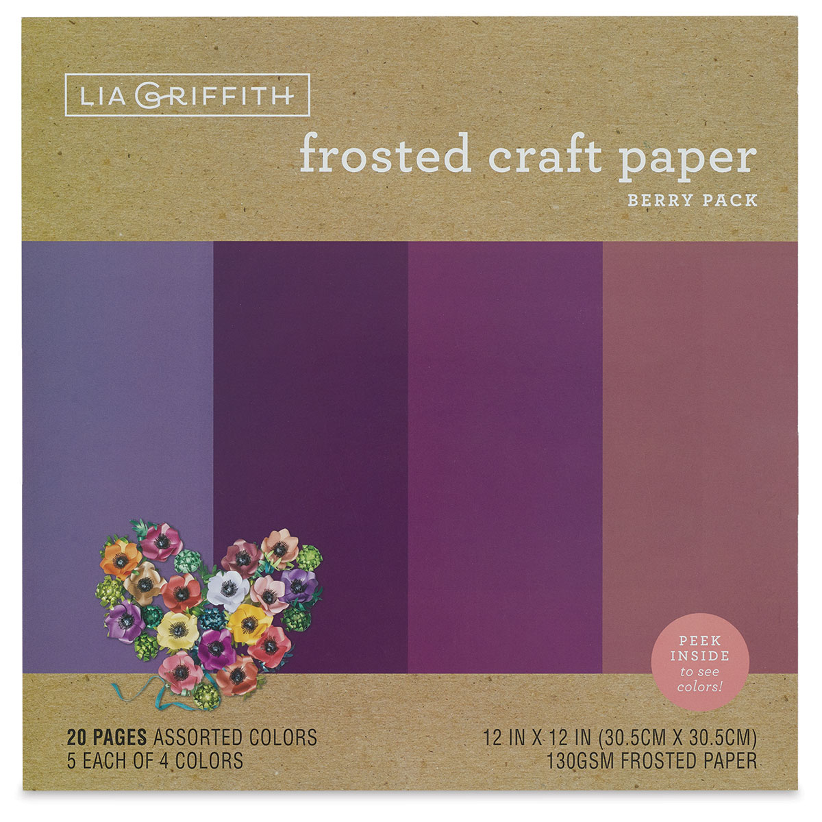 Lia Griffith Frosted Craft Paper - Berry, 12&#x22; X 12&#x22;, 20 Sheets, 130 gsm