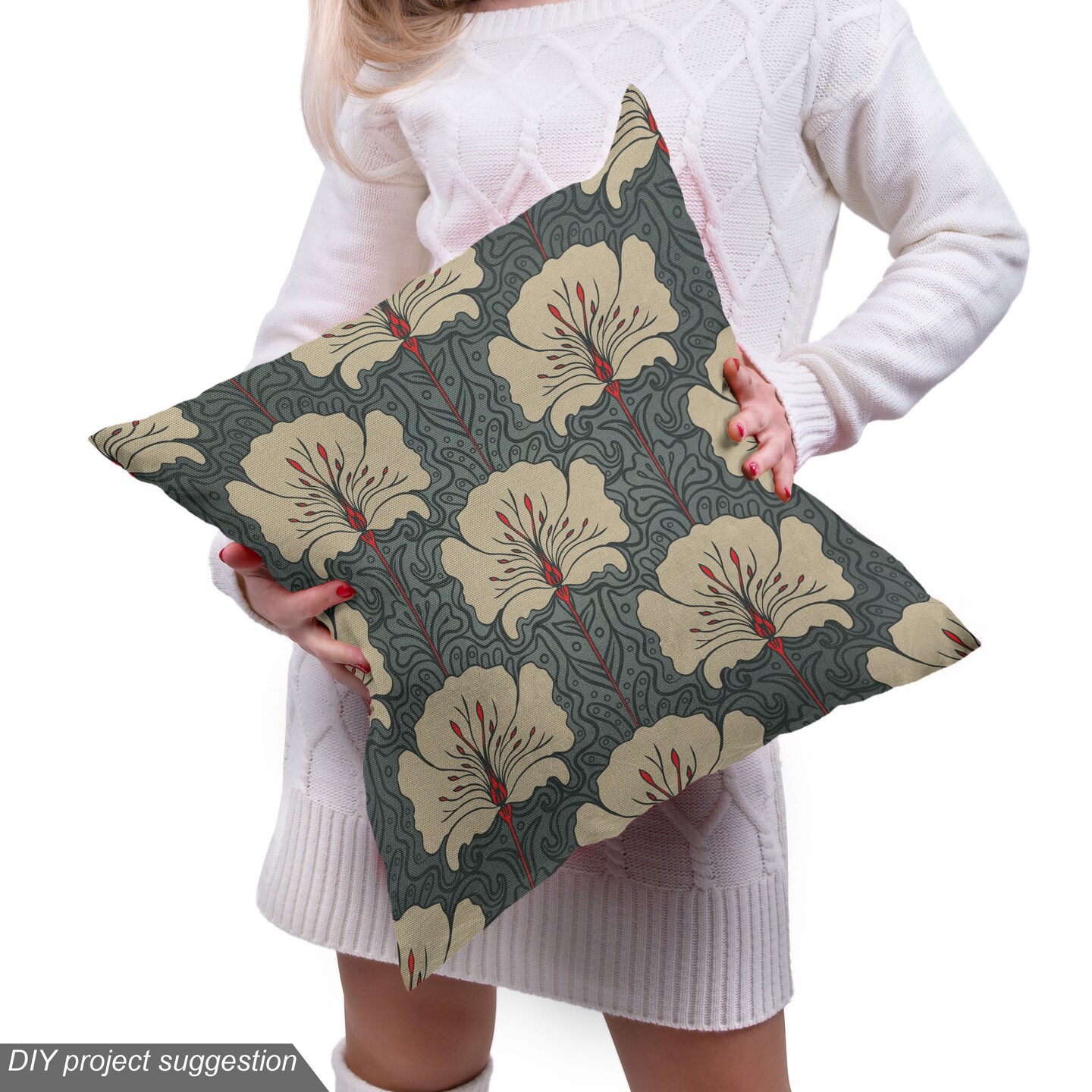 Ambesonne Floral Fabric by The Yard, Art Nouveau Style Romantic Poppy Flowers and Ornate Nature Design, Decorative Fabric for Upholstery and Home Accents, 10 Yards, Vermilion Grey