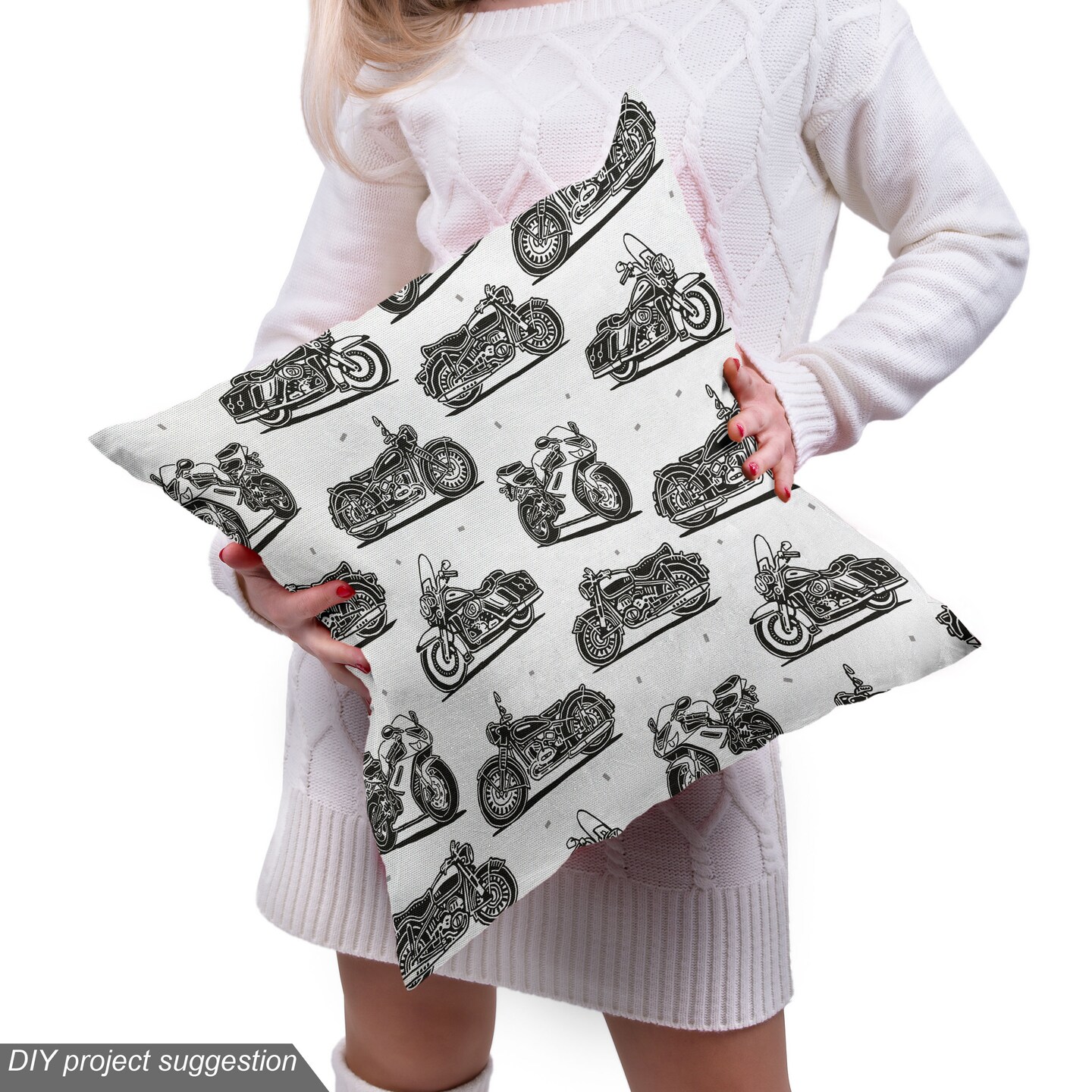Ambesonne Motorcycle Fabric by The Yard, Retro Motorcycle Drawings of Old-Fashioned and Modern on White Background, Decorative Fabric for Upholstery and Home Accents, 2 Yards, Black White