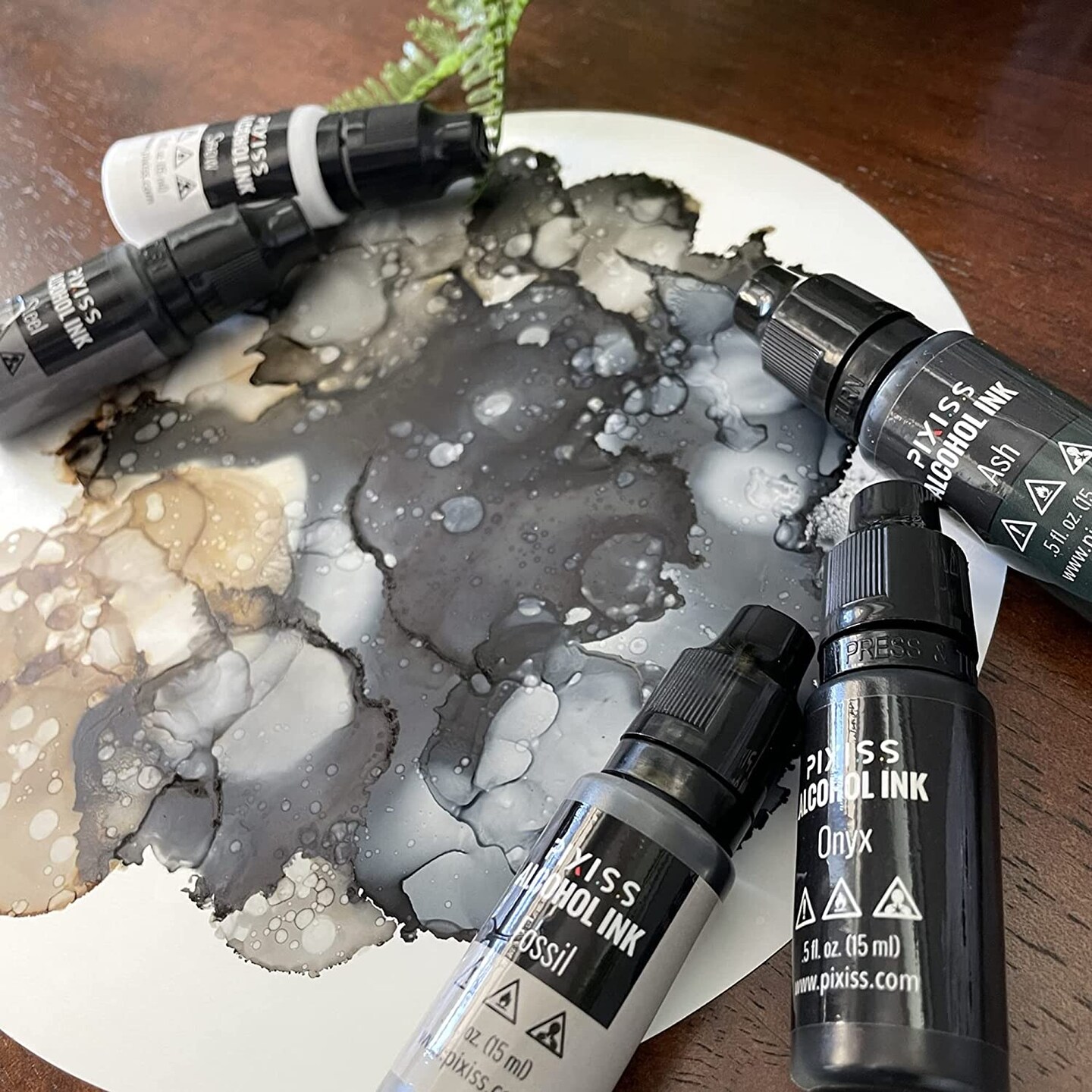 Pixiss Greyscale Alcohol Inks Set, 5 Highly Saturated White to Black Alcohol Inks