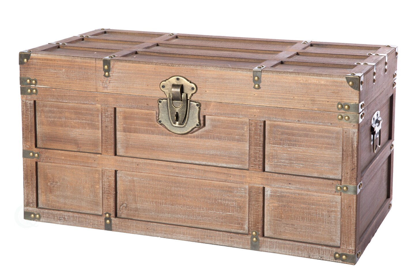 Wooden Rectangular Lined Rustic Storage Trunk with Latch