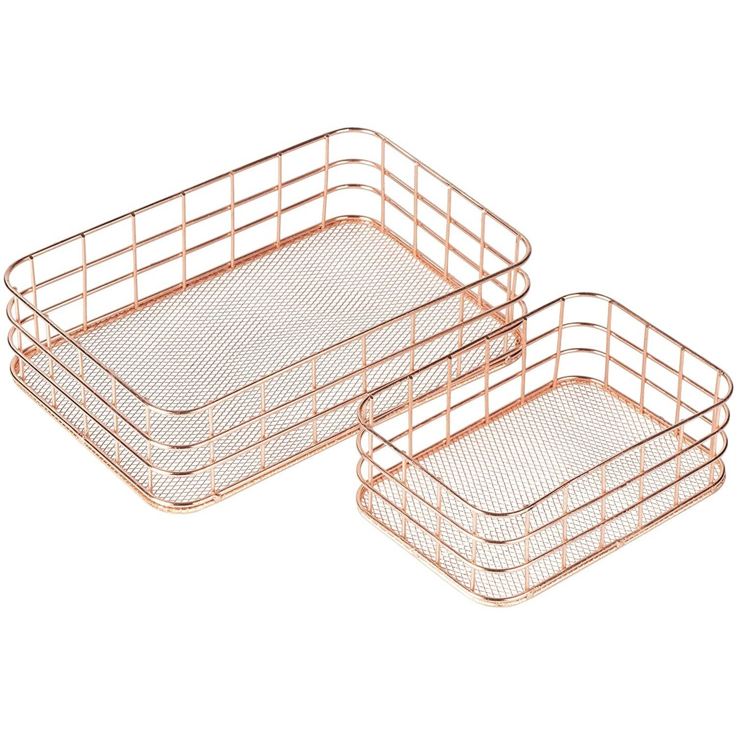 Metal Storage Baskets, Copper Wire Basket Organizer (Rose Gold, 2 Piece Set)