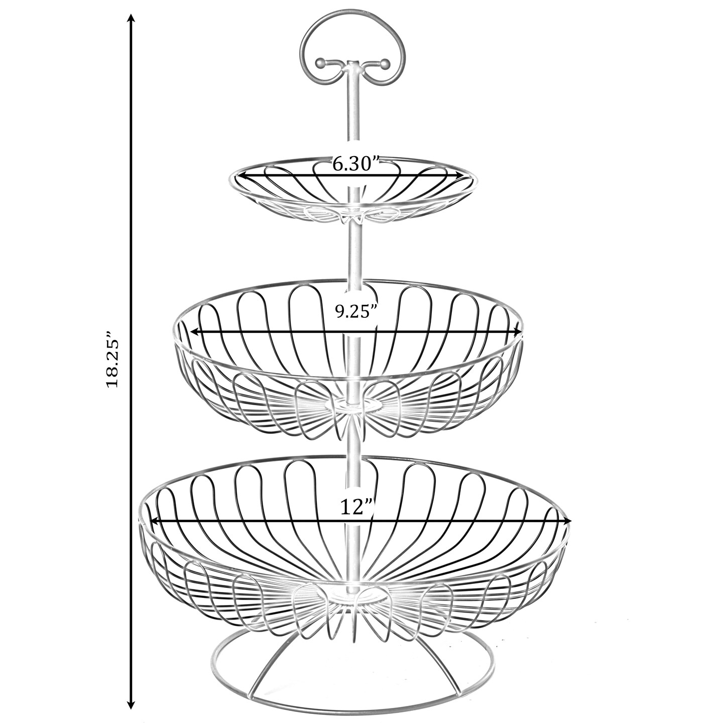 3 Tiers Wire Iron Basket Fruit Bowl, Black