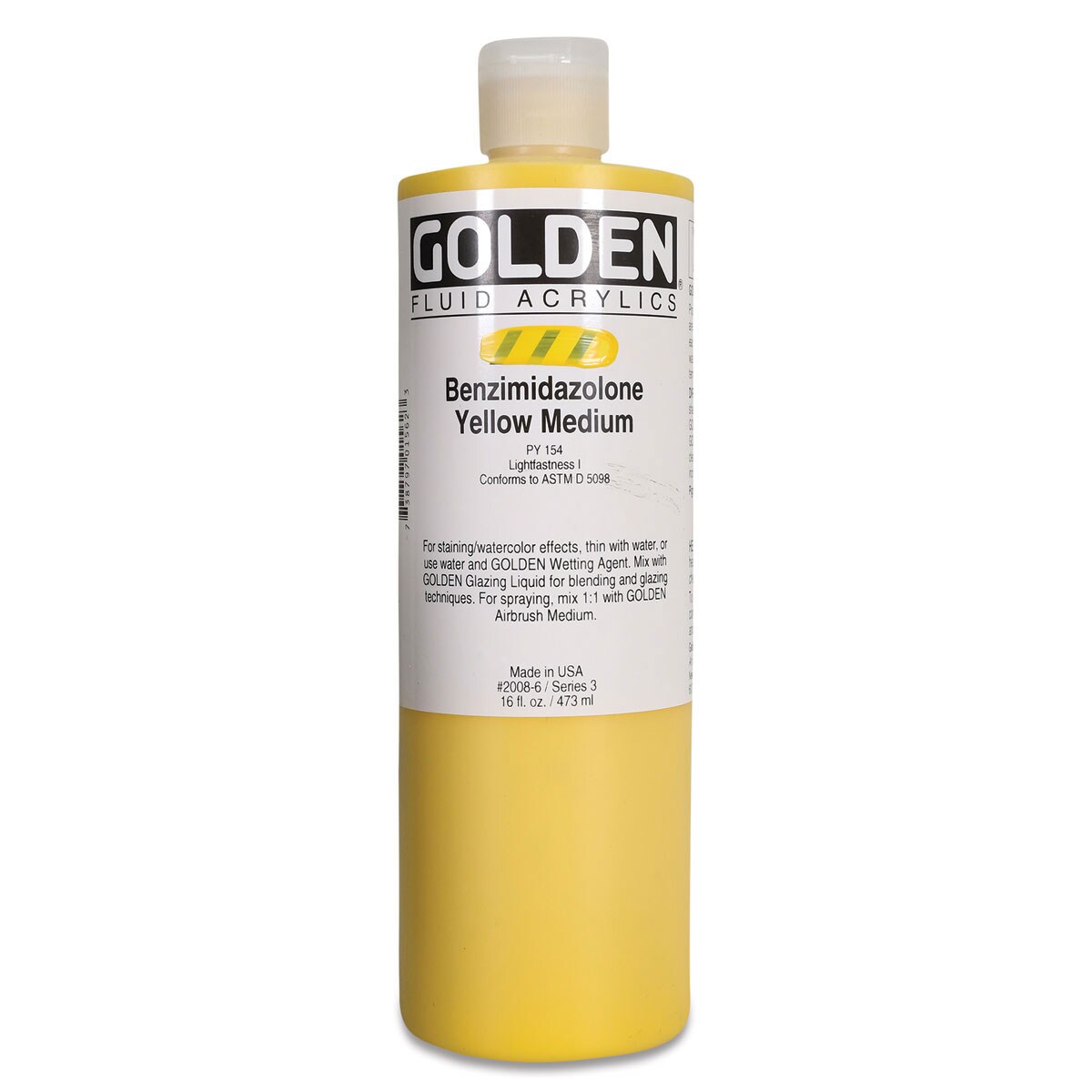 Golden Fluid Acrylics - Benzimidazolone Yellow Medium, 16 oz