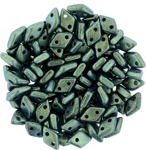 CzechMates Diamond 6.5 x 4mm Czech Glass Two Hole Bead, Polychrome - Aqua Teal