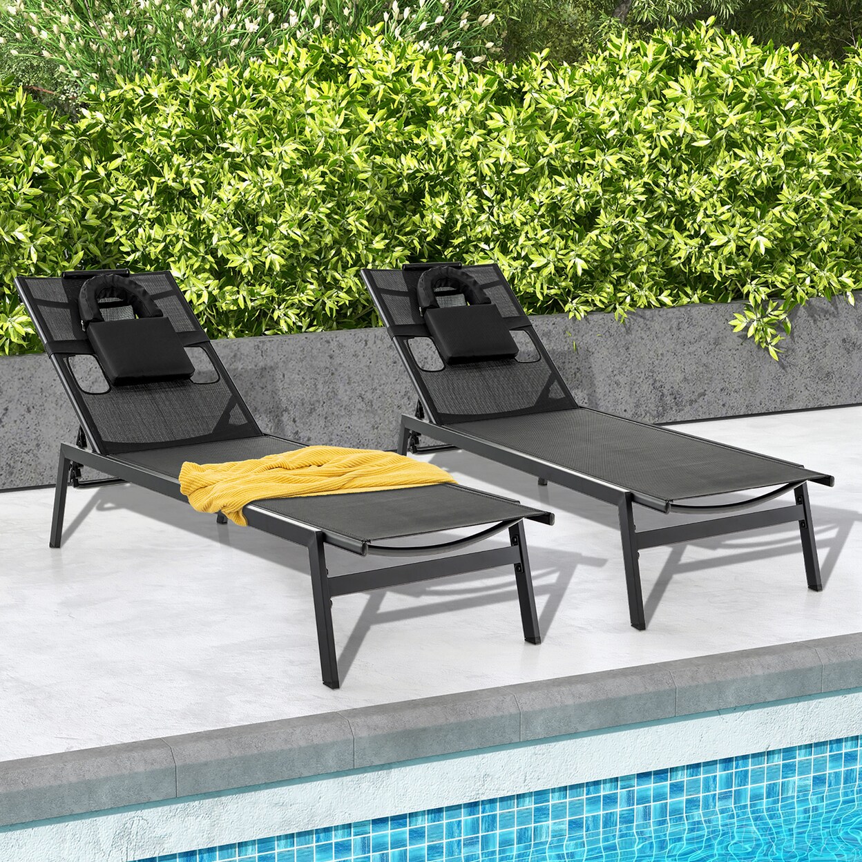 2 Pieces Patio Sunbathing Lounge Chair W/ Face Hole And Detachable Head Pillows Poolside