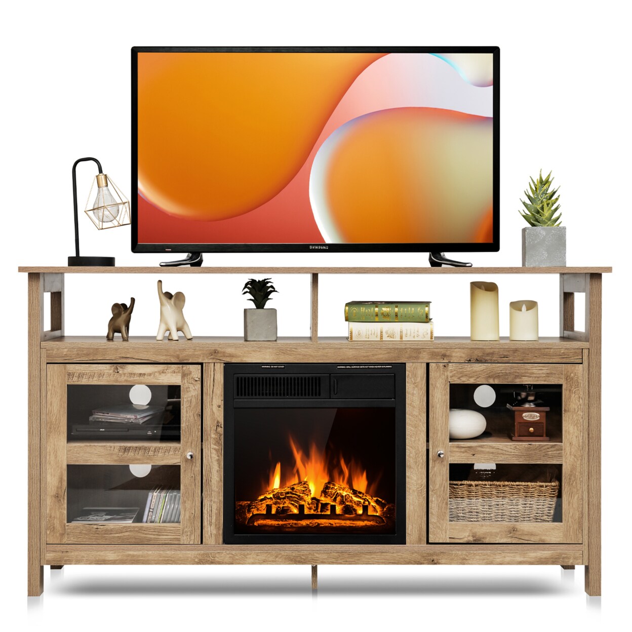 58 Fireplace Tv Stand W/18 1500W Electric Fireplace Up To 65 Grey