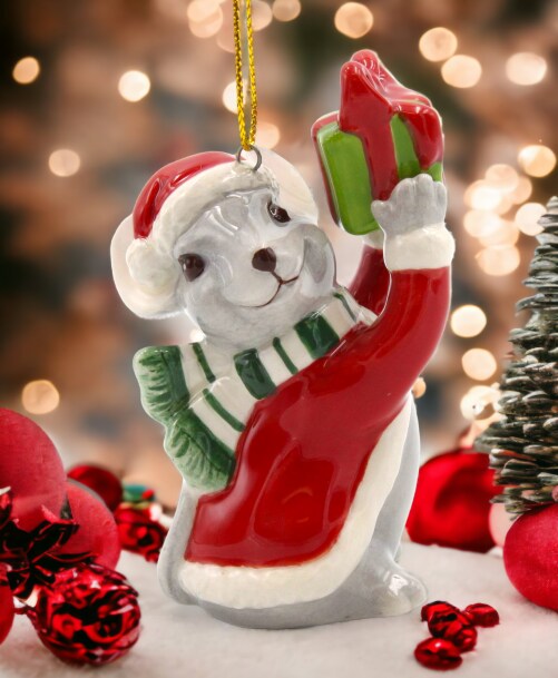 Ceramic Christmas Mouse With Gift Ornament, Home D&#xE9;cor, Gift for Her, Gift for Mom, Kitchen D&#xE9;cor, Christmas D&#xE9;cor