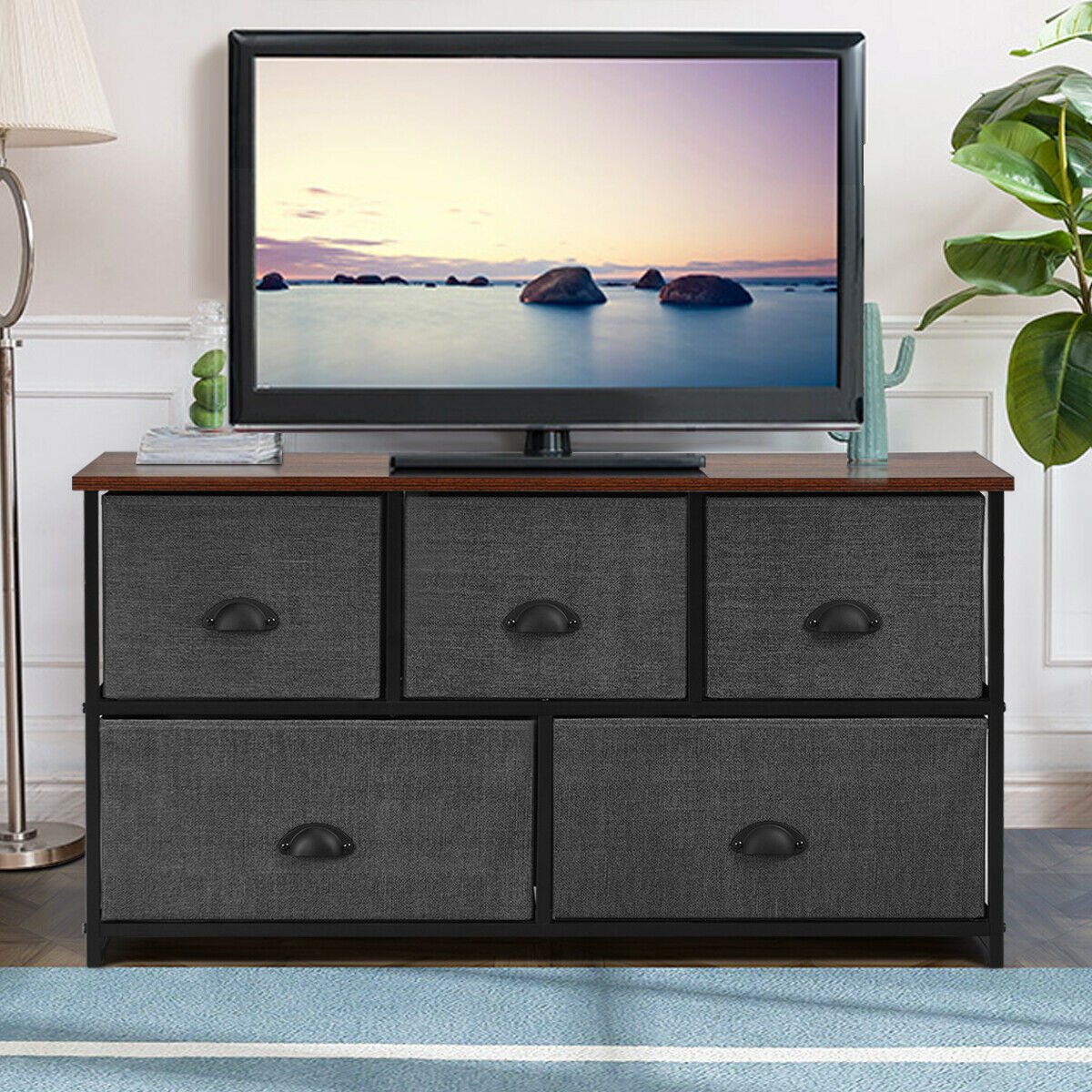 5 Drawers Dresser Storage Unit Side Table Display Organizer Dorm Room Wood Black