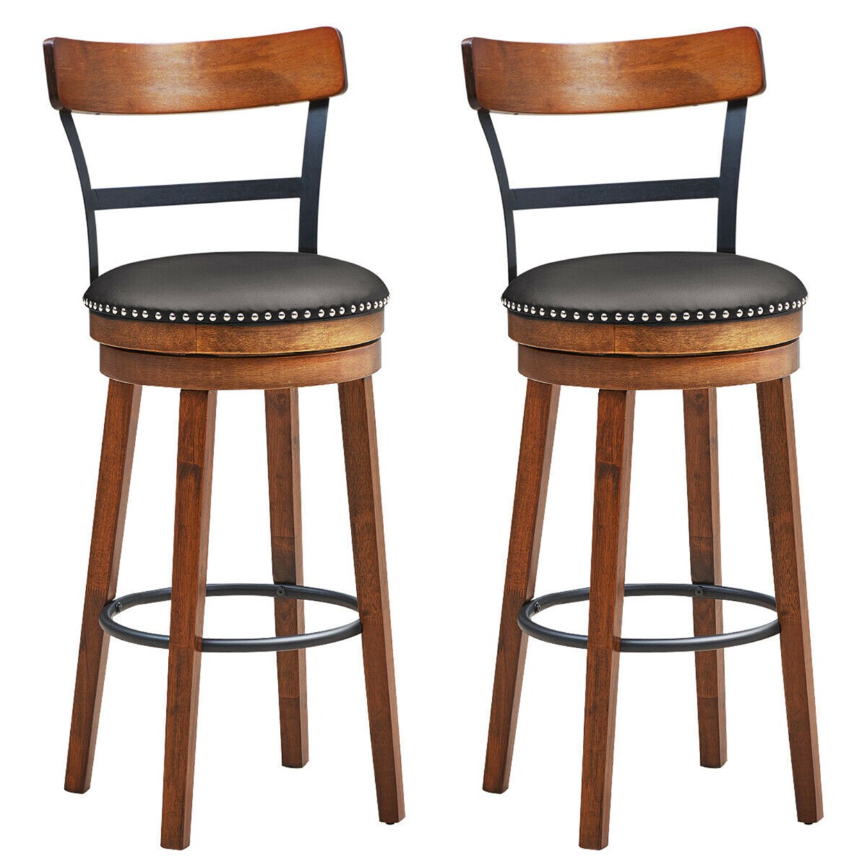 Gymax Set of 2 BarStool 30.5 Swivel Pub Height Dining Chair with Rubber Wood Legs