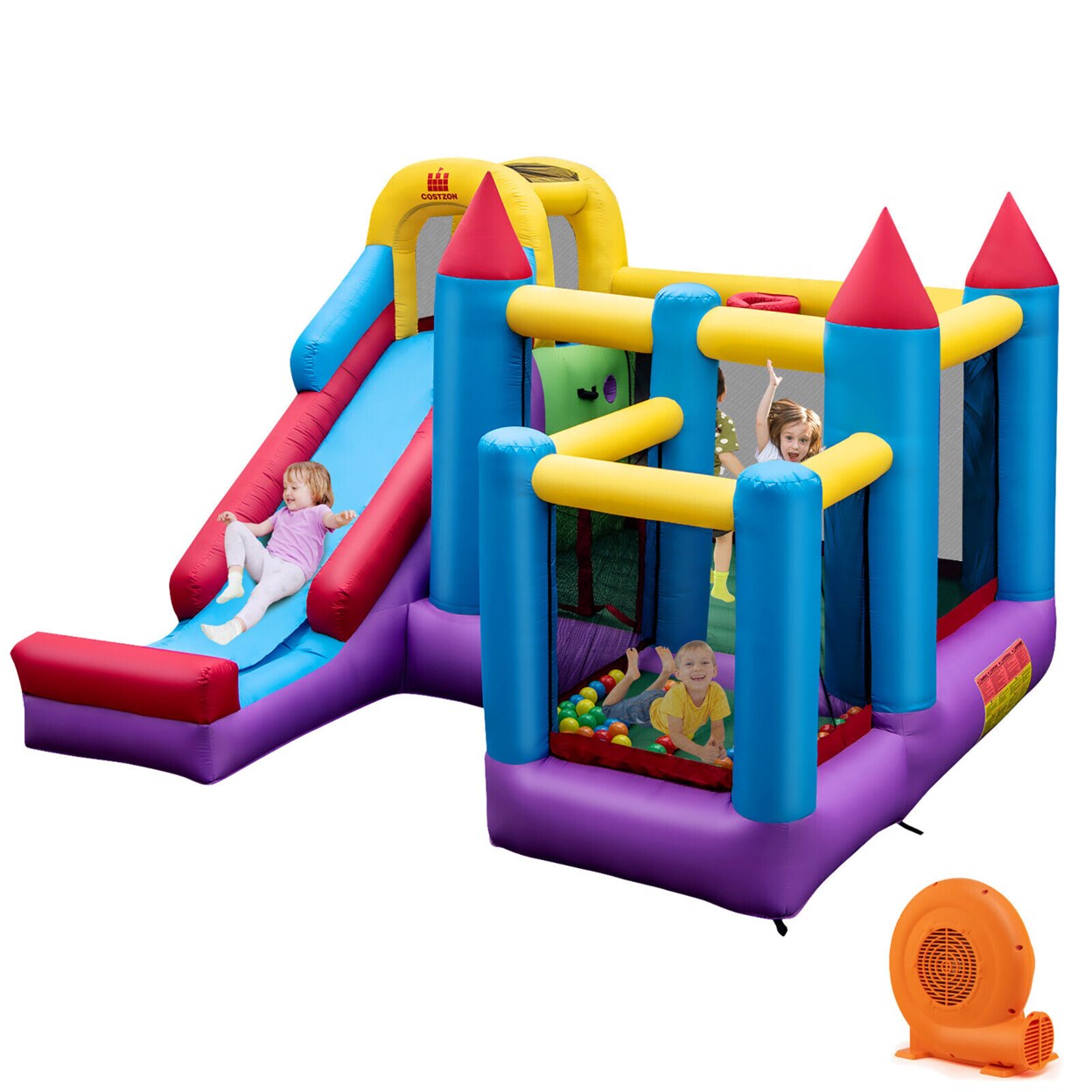 Inflatable Bounce House 5-In-1 Inflatable Bouncer Indoorandoutdoor W/ 680W Blower