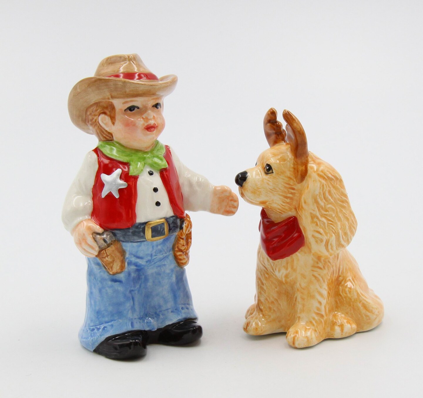 Ceramic Cowboy With Dog Salt &#x26; Pepper Shakers, Home D&#xE9;cor, Gift for Her, Gift for Mom, Kitchen D&#xE9;cor, Dog Lover Gift, Pet Loss Gift