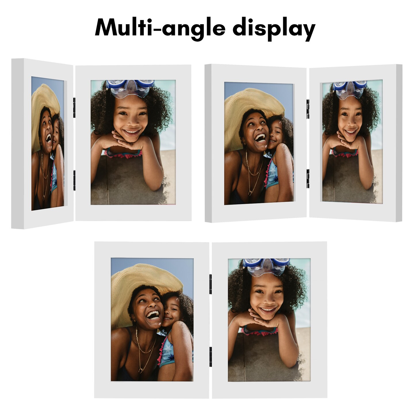 Americanflat Tri-Folding Picture Frame - Displays Two Photos at Once - Double Hinged Picture Frame - Shatter Resistant Glass - Tabletop Display Picture Frame - Black