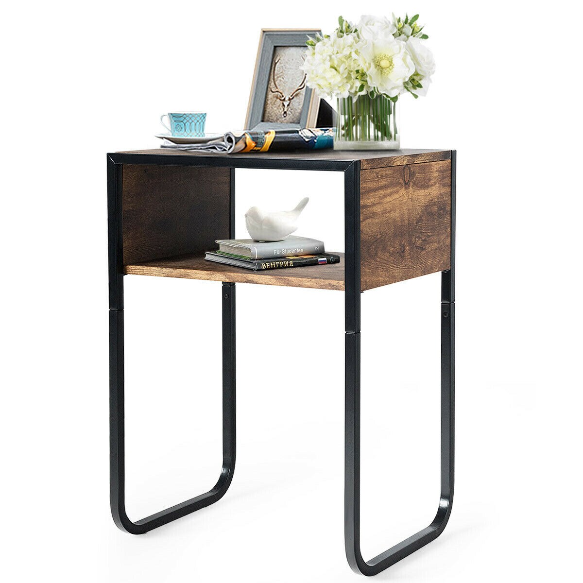 Side Table Industrial Coffee Table W/Metal Frame Rustic End Table Nightstand