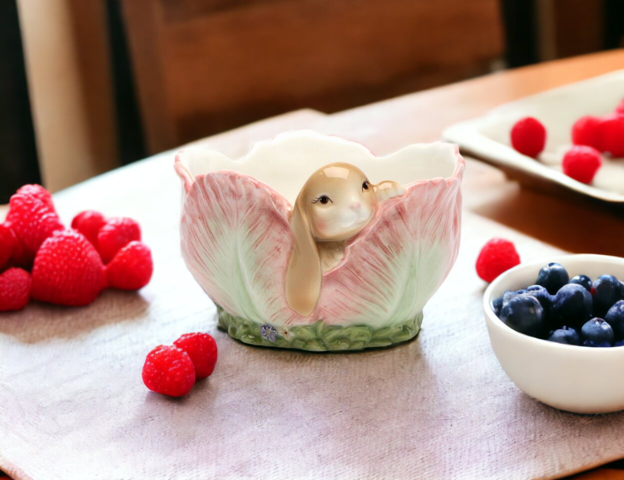 Ceramic Easter Bunny Rabbit in Flower Candy Bowl, Home D&#xE9;cor, Gift for Her, Gift for Mom, Kitchen D&#xE9;cor, Spring D&#xE9;cor