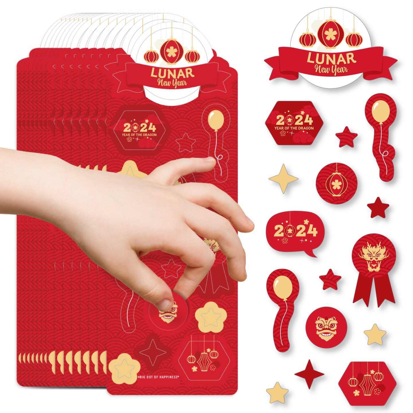 Big Dot of Happiness Lunar New Year 2024 Year of the Dragon Favor Kids Stickers 16 Sheets