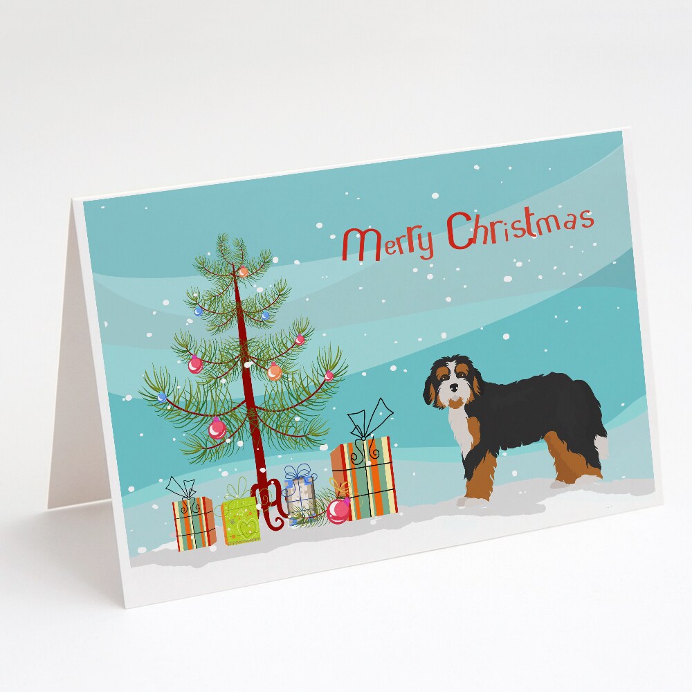 Caroline&#x27;s Treasures Bernedoodle Christmas Tree Greeting Cards and Envelopes Pack of 8