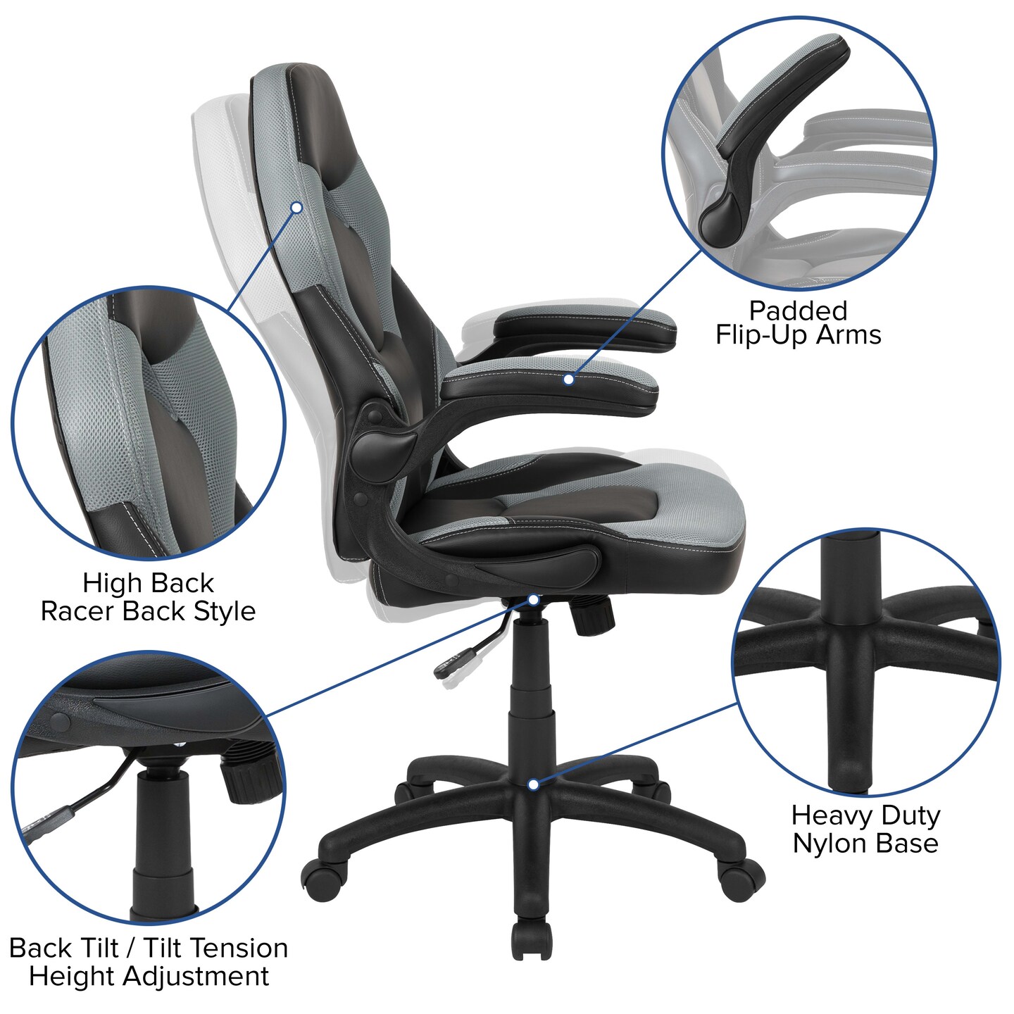 Emma and Oliver Gaming Desk Bundle - Cup &#x26; Headphone Holders/Mouse Pad Top