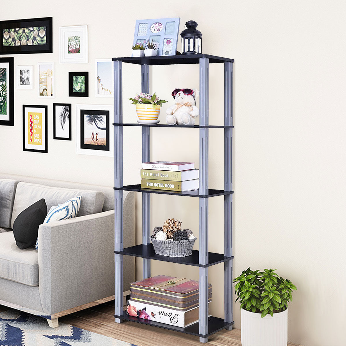 Costway 5-Tier Multi-Functional Storage Shelves Rack Display Bookcase Home Furni Black