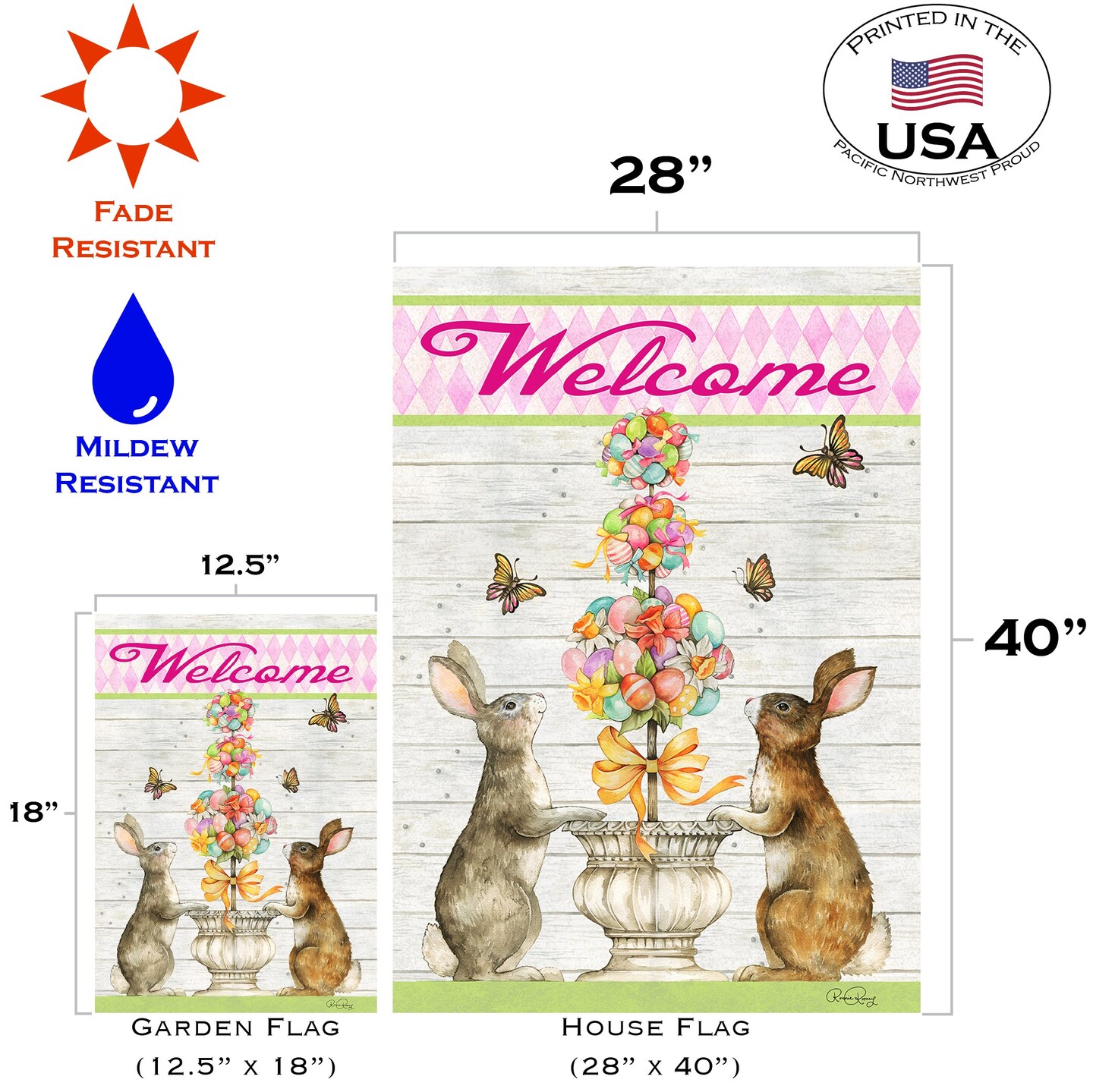 Easter Bunny Topiary Decorative Easter Double Sided Flag