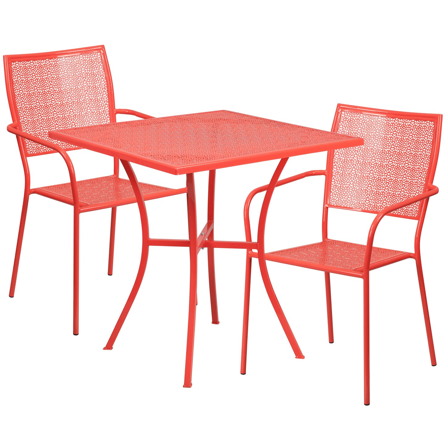 Emma and Oliver Commercial Grade 28&#x22; Square Metal Garden Patio Table Set w/ 2 Square Back Chairs