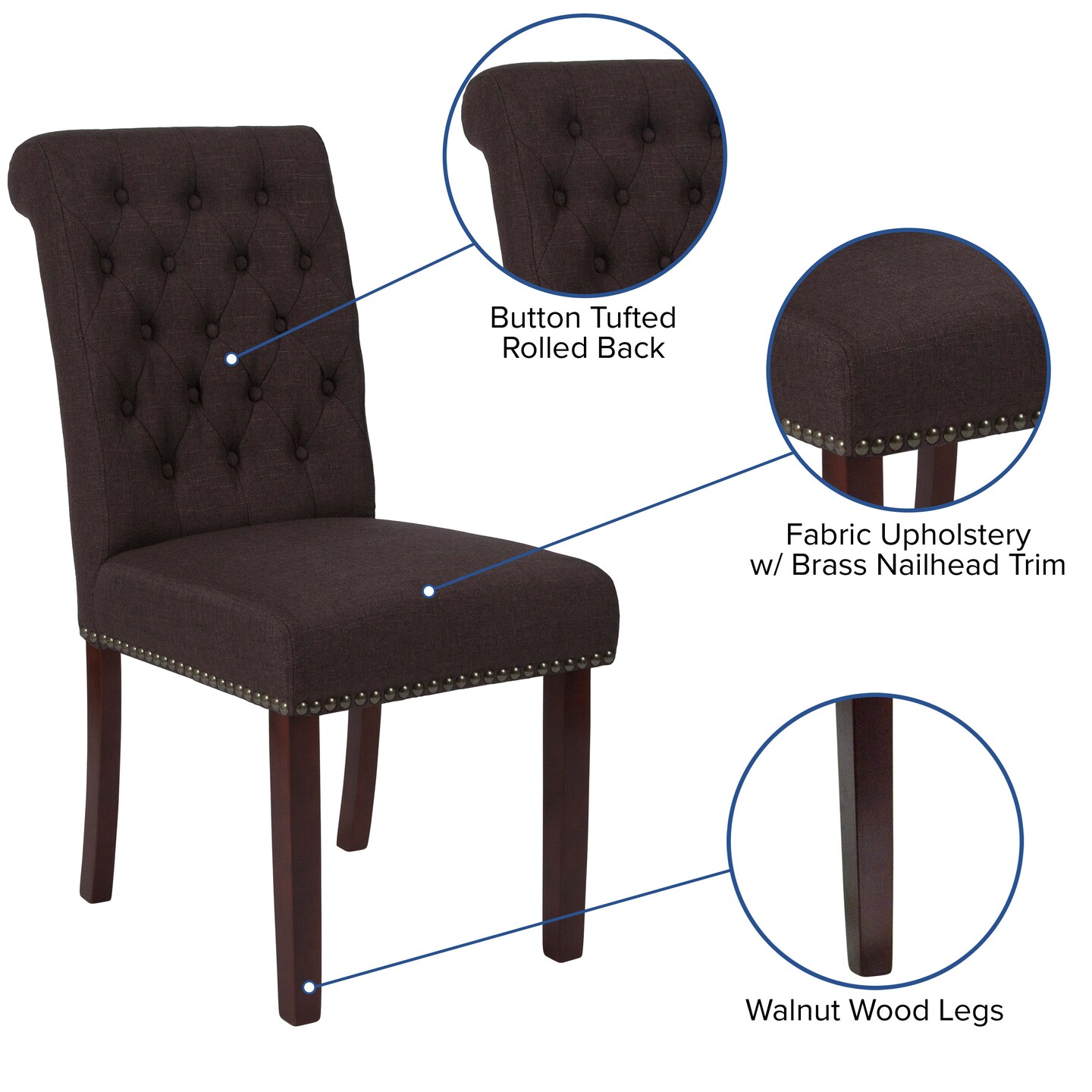 Merrick Lane Falmouth Upholstered Parsons Chair with Nailhead Trim