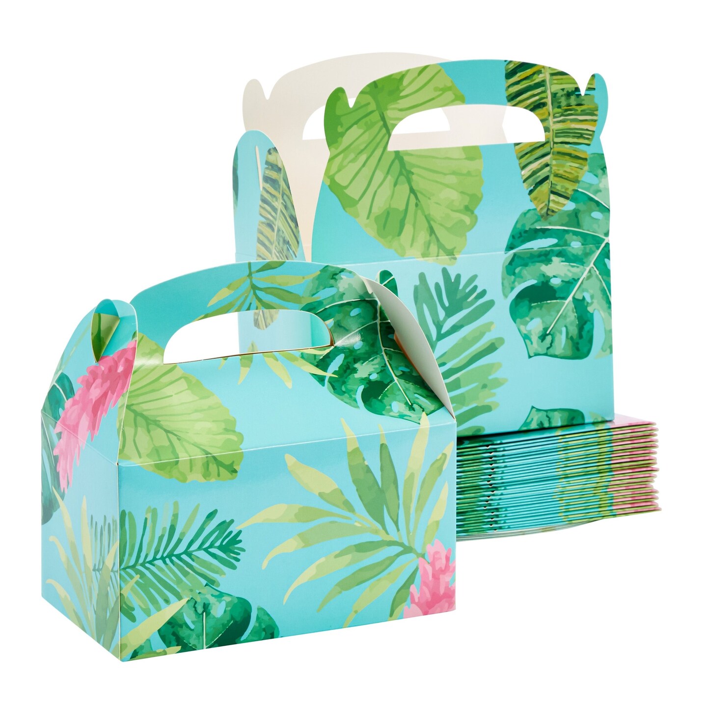 24 Pack Luau Tropical Party Favor Boxes for Kids Birthday Decorations, Hawaiian Themed Gable Gift Box Set for Summer Pool Party, Floral Design (6 x 3 x 3 Inches)