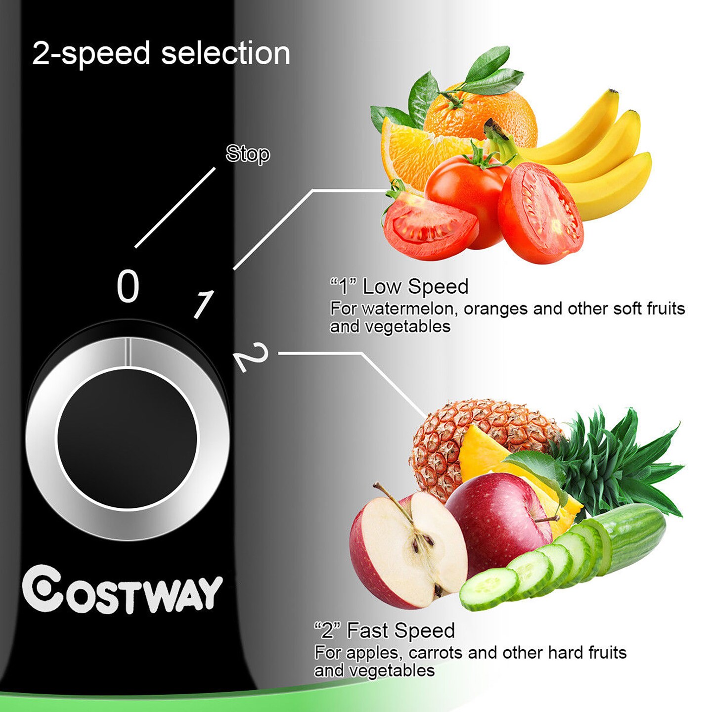 Costway Electric Juicer Centrifugal Juicer with 3-Inch Wide Mouth Centrifugal Juice Extractor 2 Speed