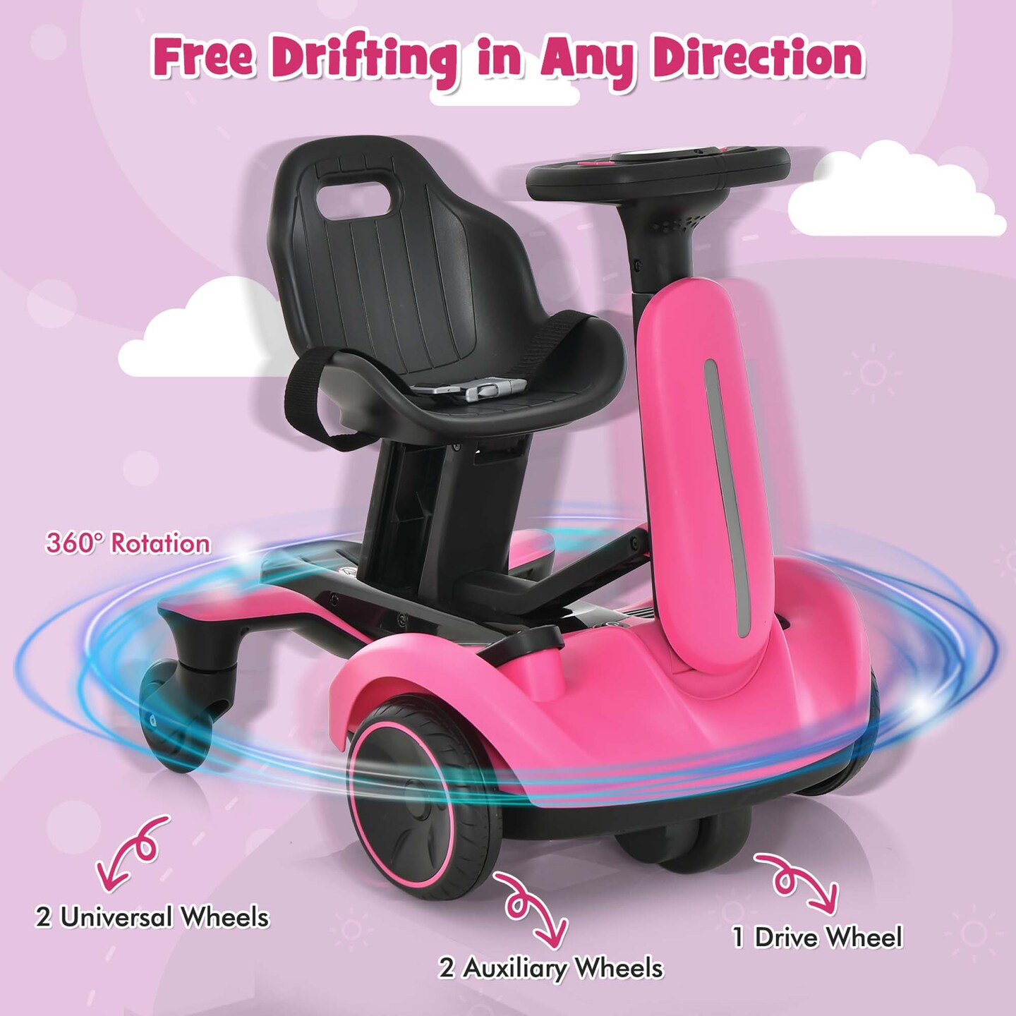 Costway 6V Kids Ride On Drift Car Electric Drifting Go Kart for Kids with 360&#xB0; Spin Dark/Pink/Red/White