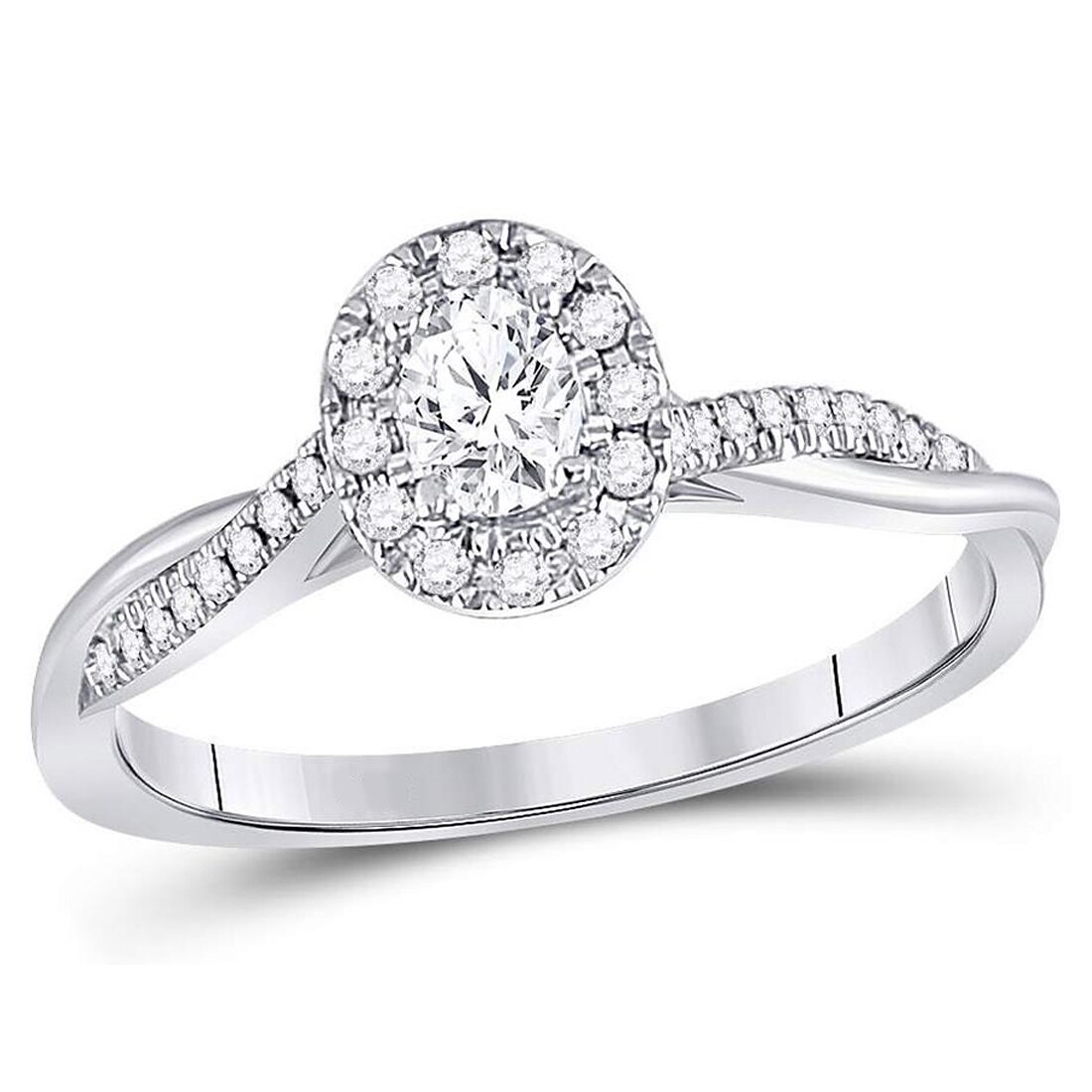 Gem And Harmony 1/3 (ctw I1-I2 G-H-I) Halo Diamond Twist Engagement Ring in 14K White Gold