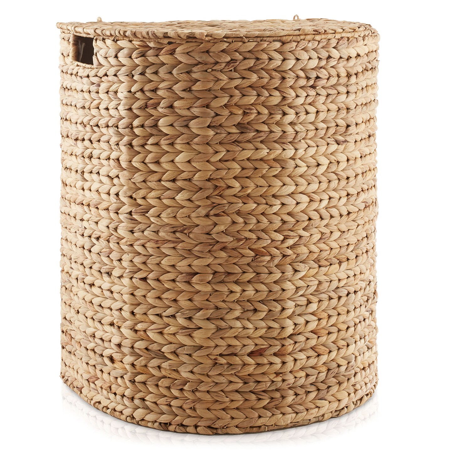 Casafield Half Moon Laundry Hamper with Lid and Removable Liner Bag, Woven Water Hyacinth Laundry Basket for Clothes and Towels