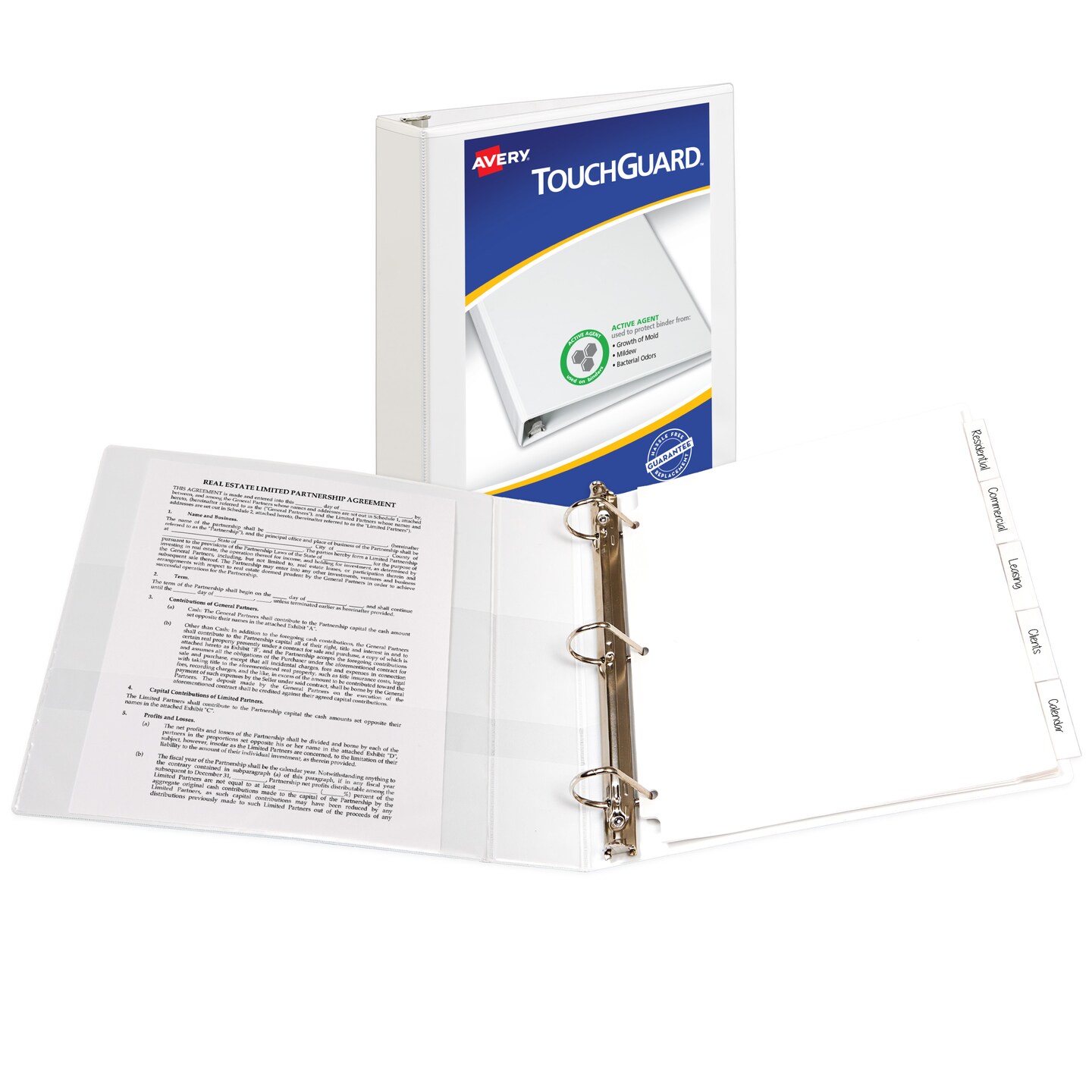 Avery TouchGuard Protection View 3 Ring Binder, Clear View Cover, 1.5&#x22; Slant Rings, 1 White Binder (17142)