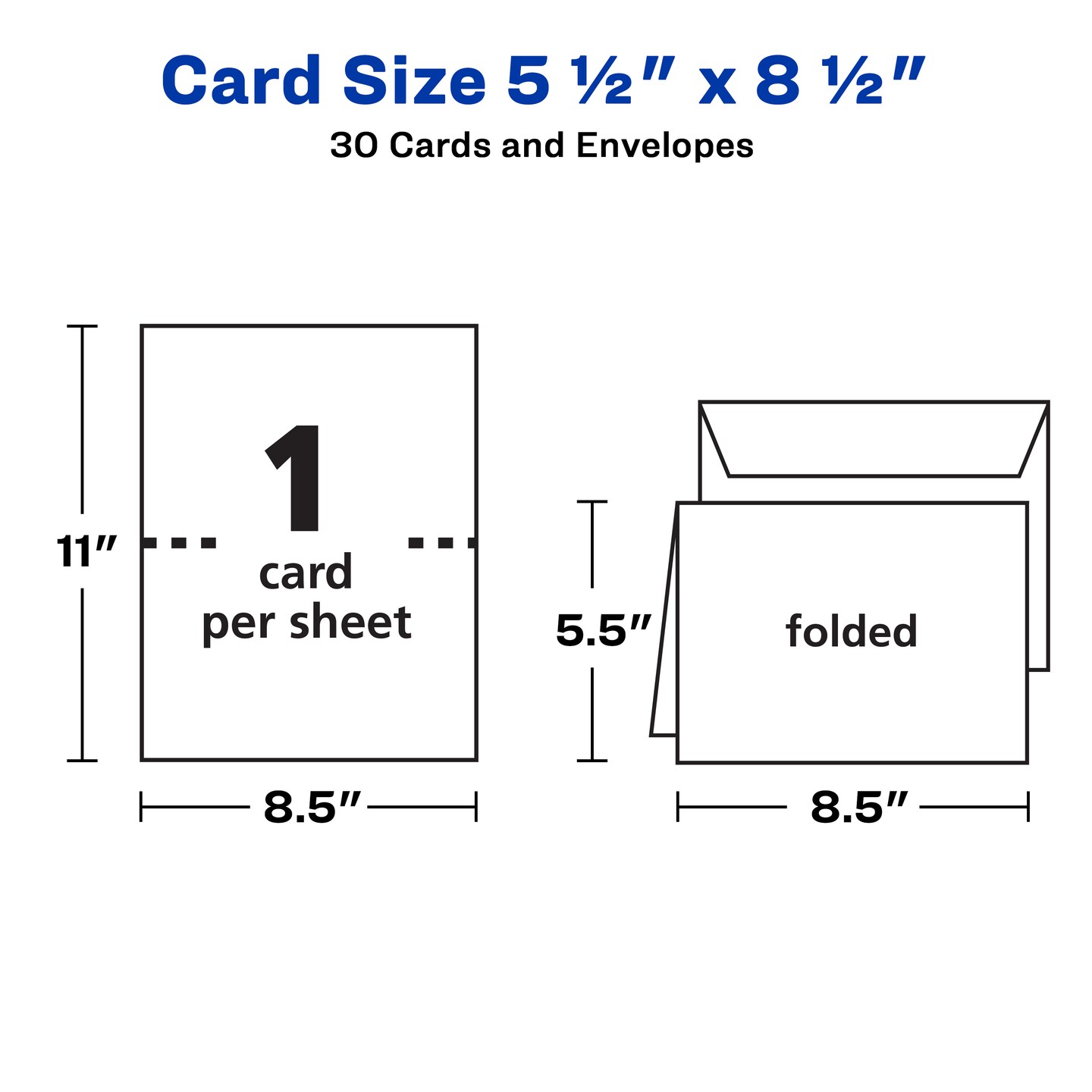Avery Printable Greeting Cards, Half-Fold, 5.5&#x22; x 8.5&#x22;, Textured White, 30 Blank Cards with Envelopes (3378)