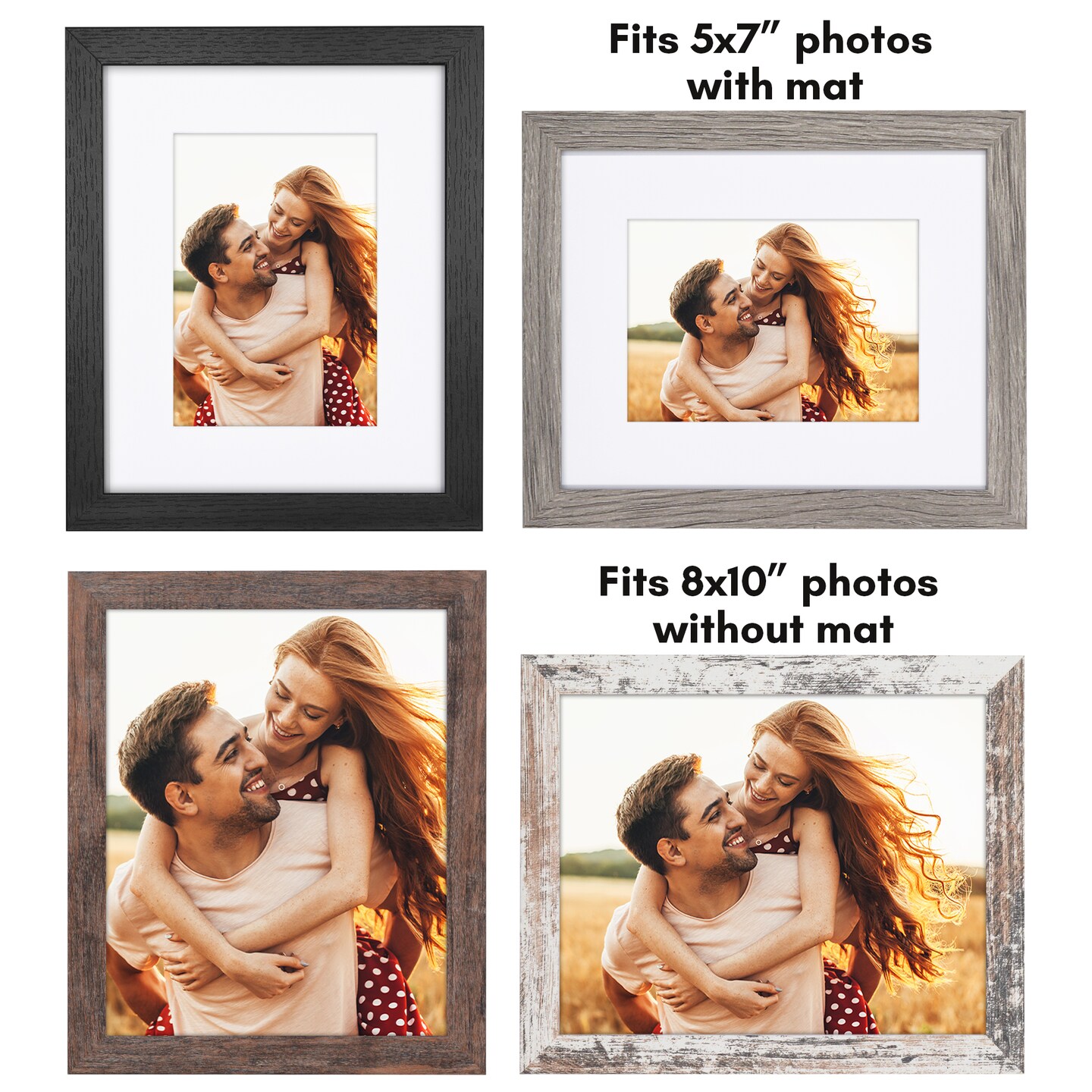 Americanflat Photo Frame Set with Mat - Set of 4 - Farmhouse Decor Picture Frames - Shatter Resistant Glass - Hanging Hardware - Includes Easel