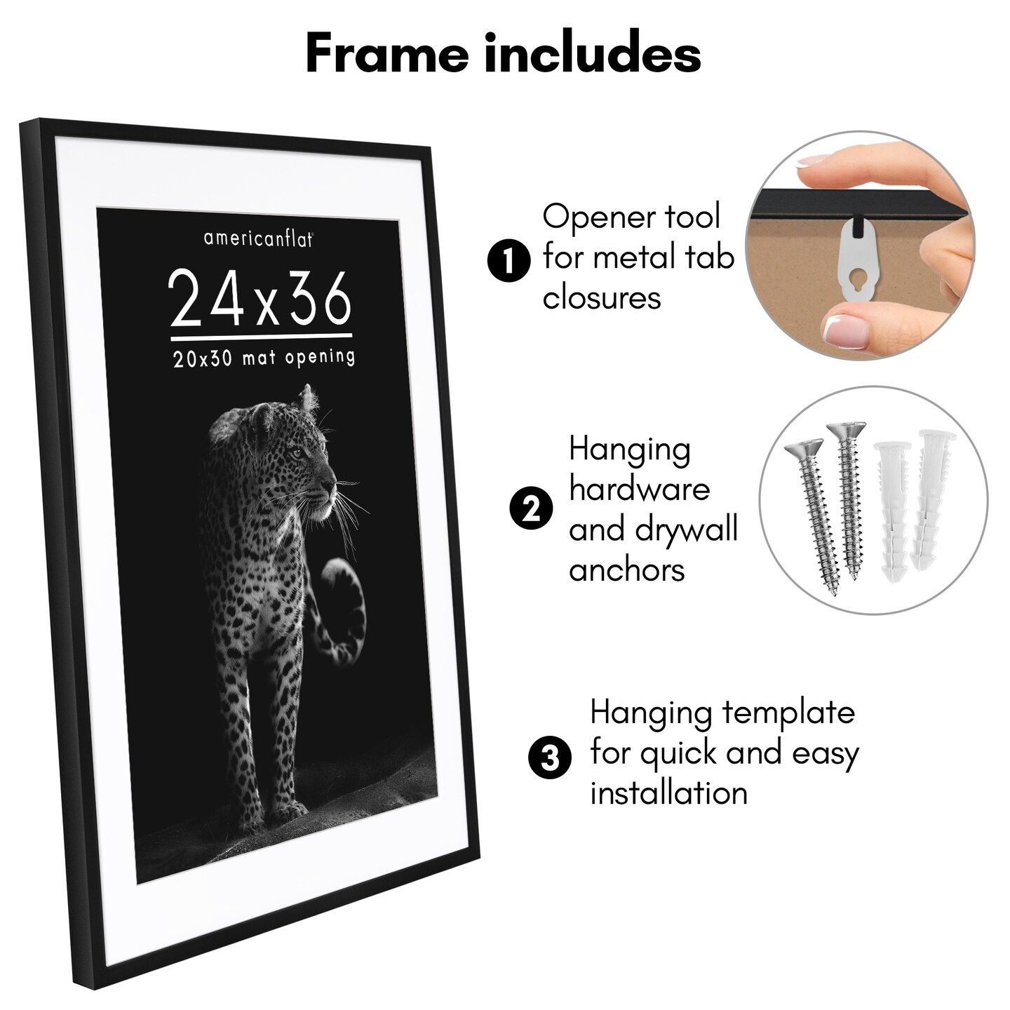 Americanflat Gallery-Style Picture Frame with Mat - Showcase Artwork, Prints, and Photos - Shatter Resistant Glass - Hanging Hardware with Drywall Anchor