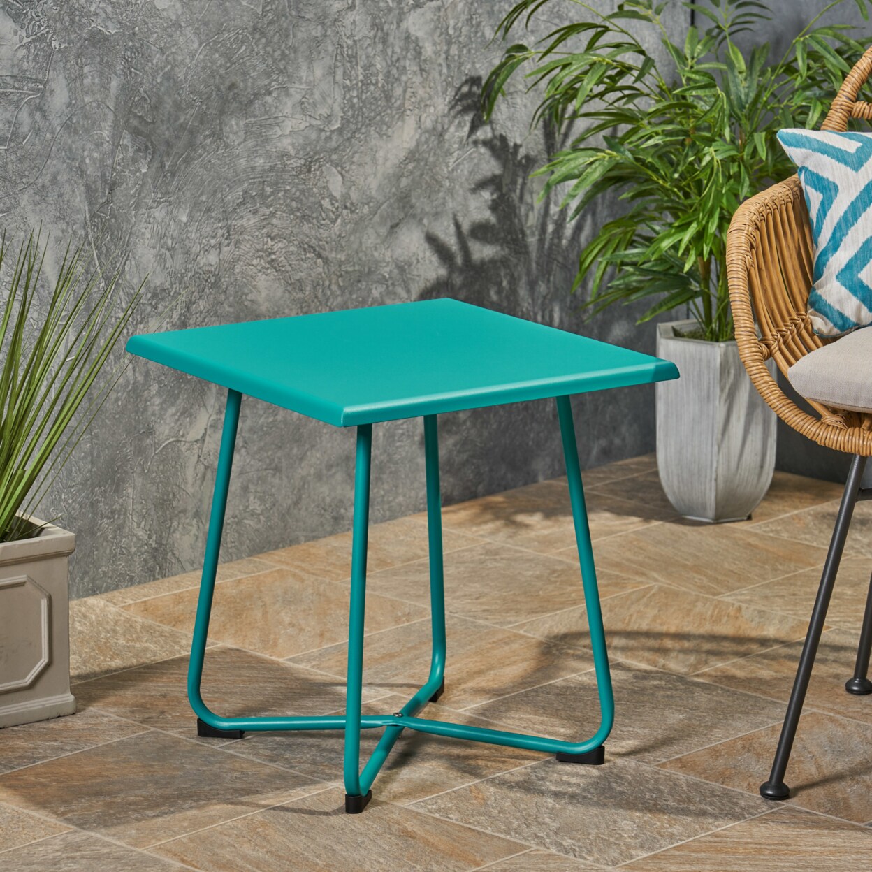 GDFStudio Terry Outdoor Modern 18" Side Table with Steel Legs