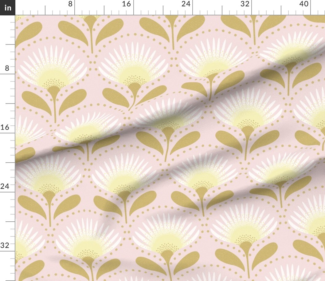Mid Century Deco Pale Pink Butter Yellow Leaves Custom Printed Fabric by Spoonflower Various Fabrics by the Yard or Fat Quarter