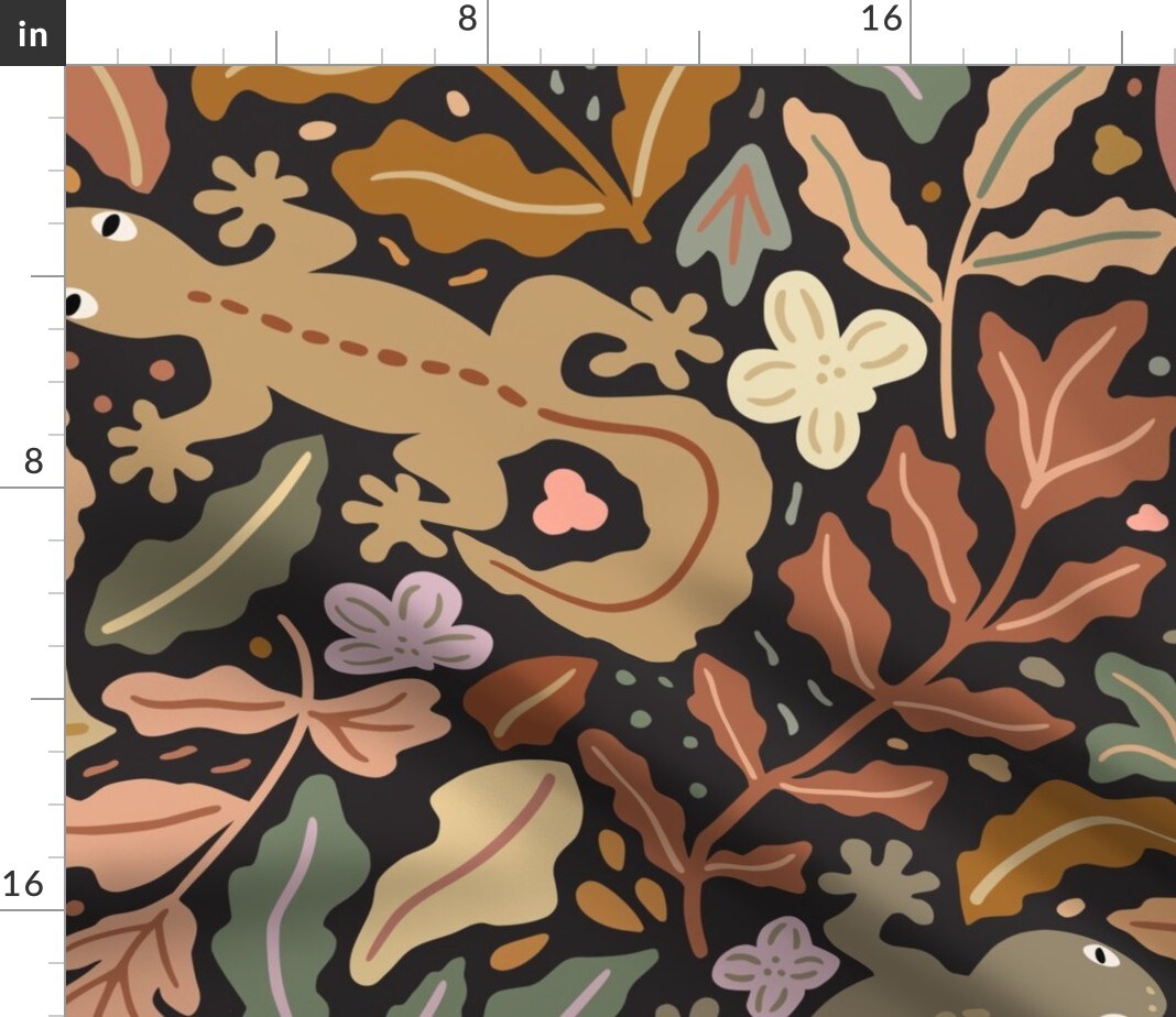 Whimsical Gecko Lizards Camouflage Earth Tones Large Scale Butterfly Floral Custom Printed Fabric by Spoonflower Various Fabrics by the Yard or Fat Quarter
