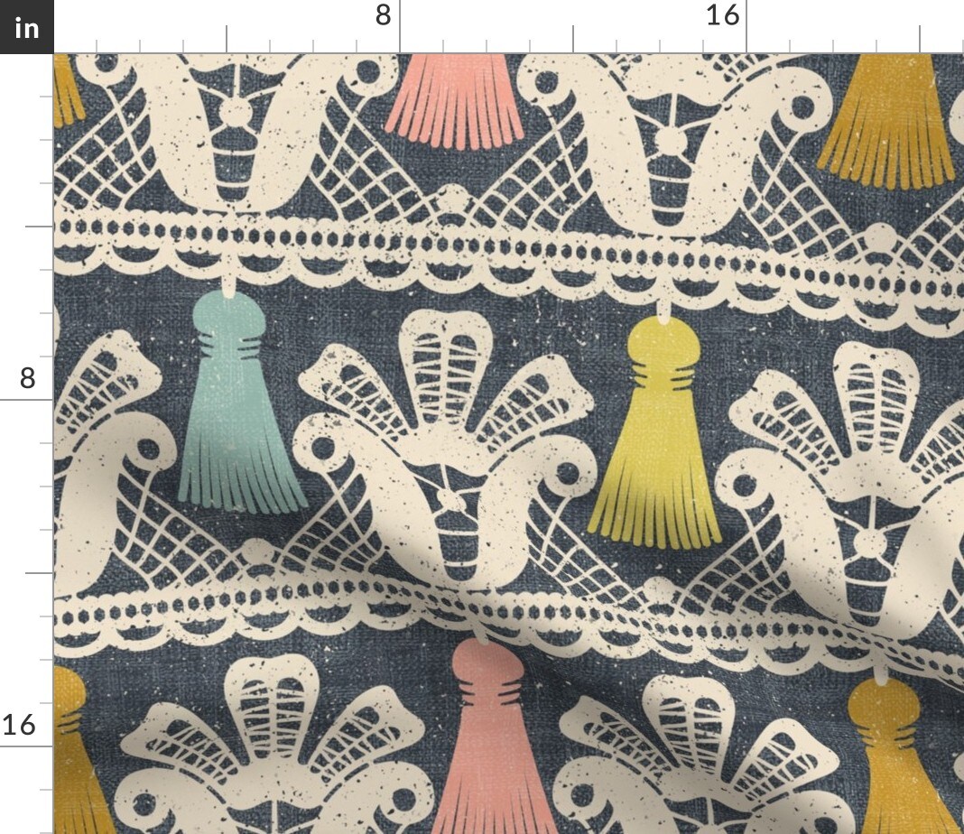 Pastel Tassels Lace Stripe Sewing Room Distressed Custom Printed Fabric by Spoonflower Various Fabrics by the Yard or Fat Quarter