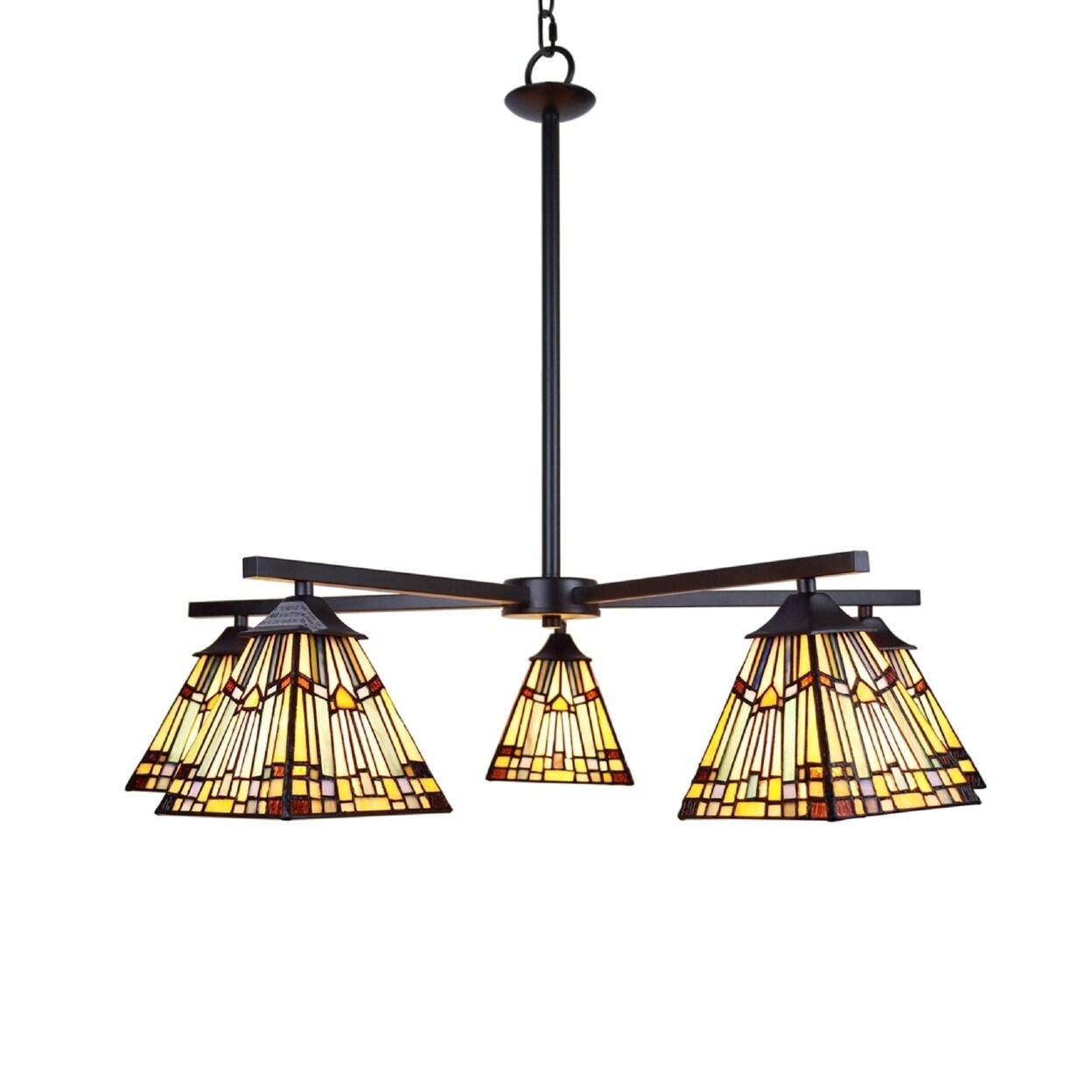 CHLOE Lighting   KINSEY Mission Tiffany-style Blackish Bronze 5 Light Large Chandelier 30&#x22; Wide