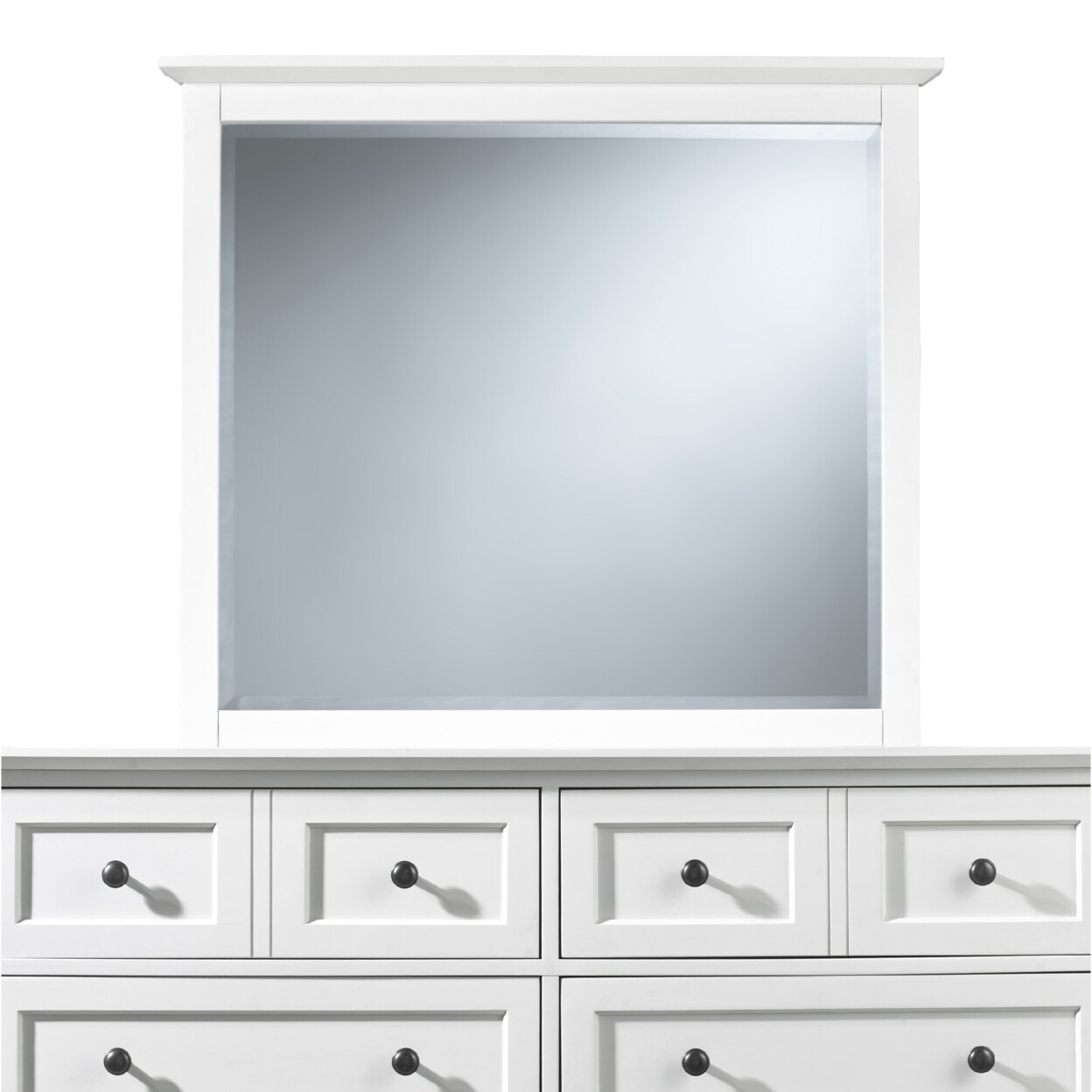 Saltoro Sherpi Neo Solid Mahogany Wood Dresser Mirror, Beveled Trim Top, White-