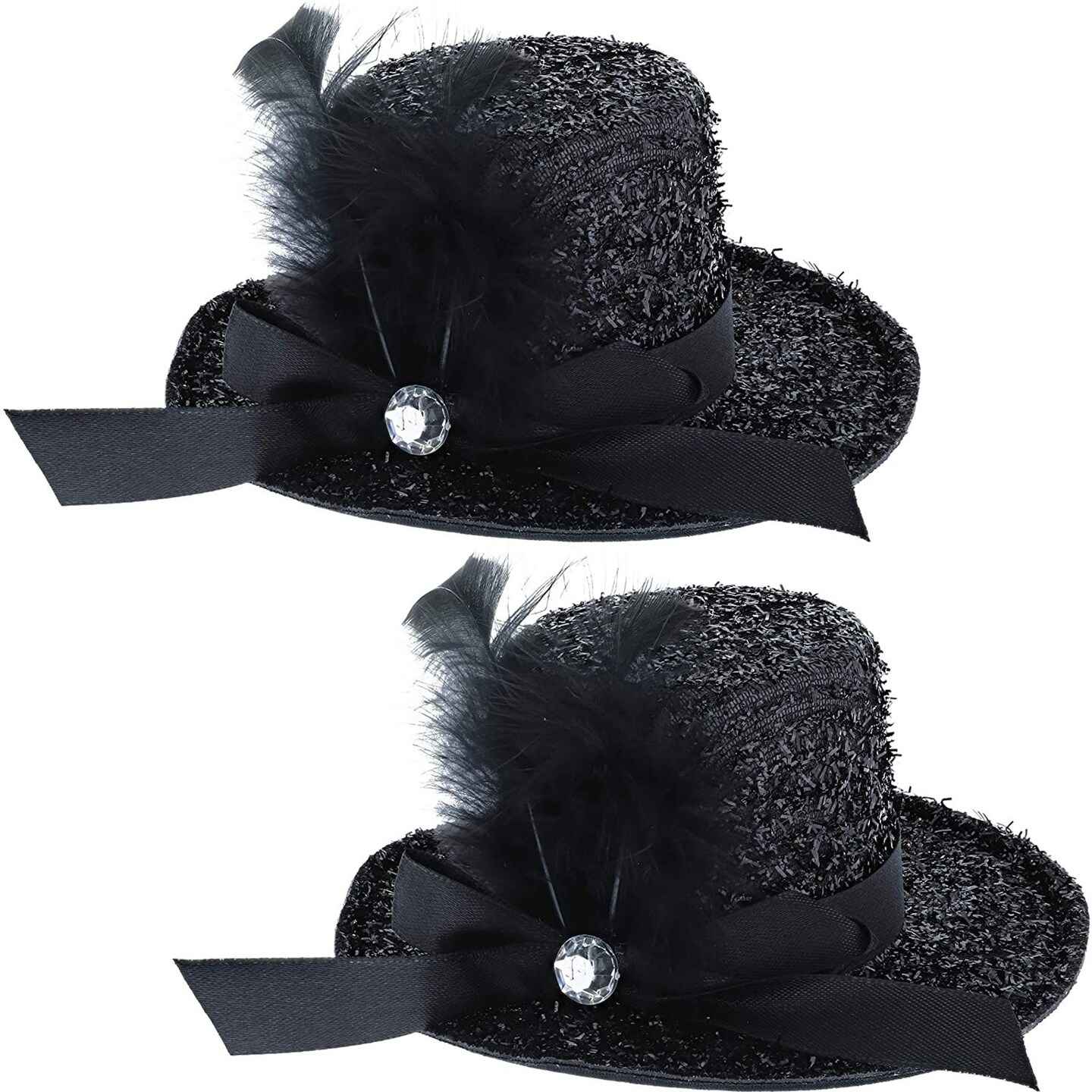 Juvale Mini Feather Top Hat with Hair Clips (2 Pack), Black