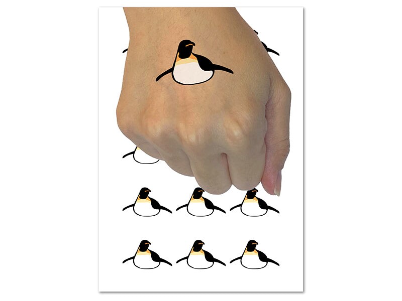 Cute Emperor Penguin Laying or Sliding on Belly Temporary Tattoo Water Resistant Fake Body Art Set Collection (1 Sheet)