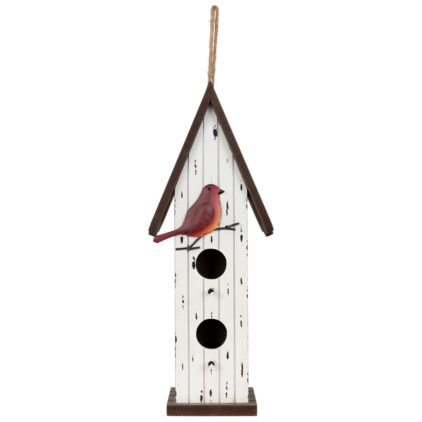 Northlight Wooden Birdhouse with Metal Bird Wall Decoration - 14.5&#x22; - Antique White