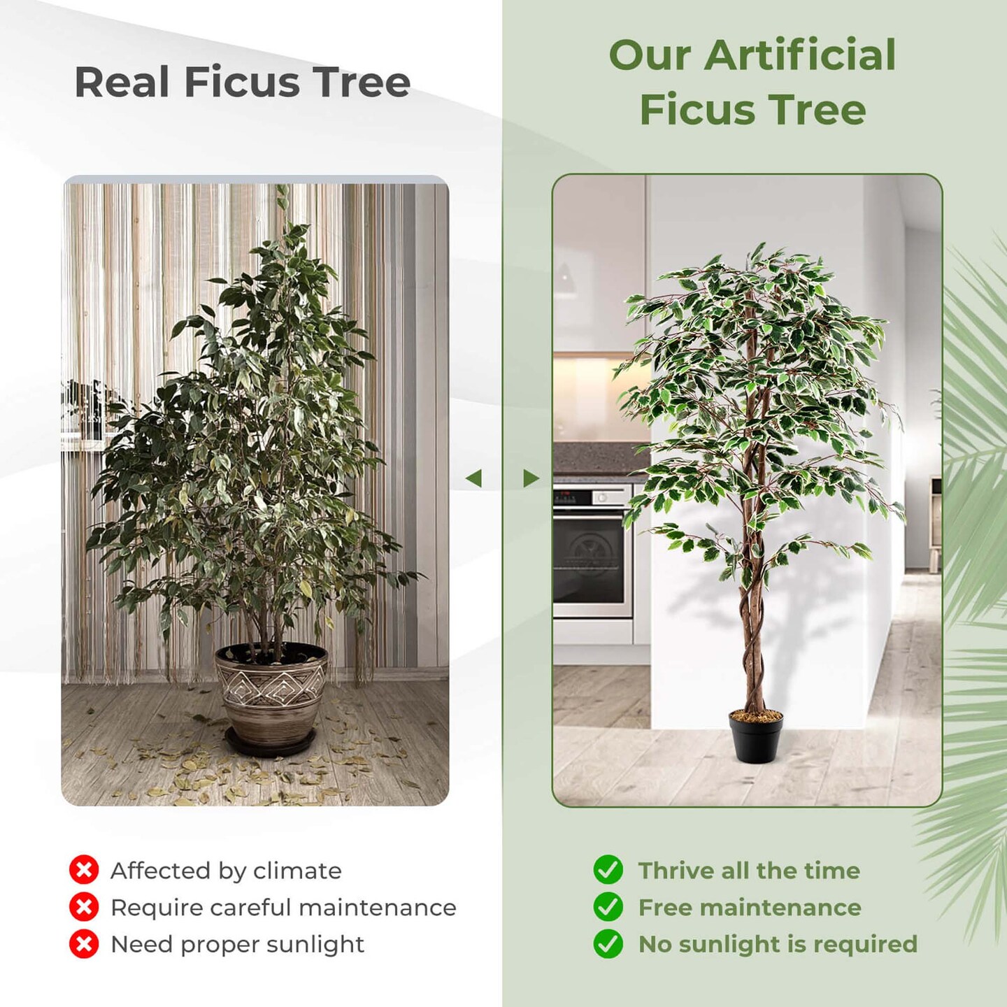 Costway 63 inch Artificial Ficus Tree Faux Indoor Plant in Nursery Pot for Decoration