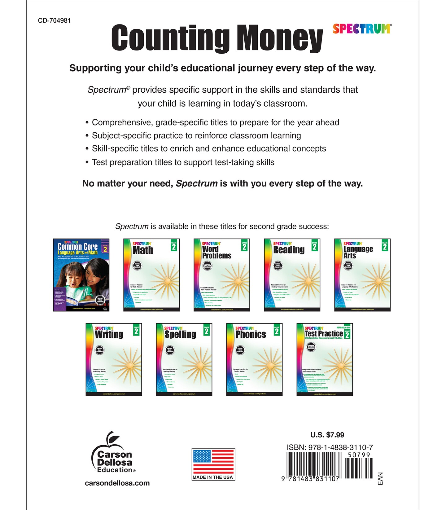 Spectrum Counting Money 2nd Grade Workbook, Math Book for Kids Ages 7 to 8, Word Problems With Coins and Bills, How to Skip Count, Make Change, and More, Mathematics Classroom or Homeschool Curriculum