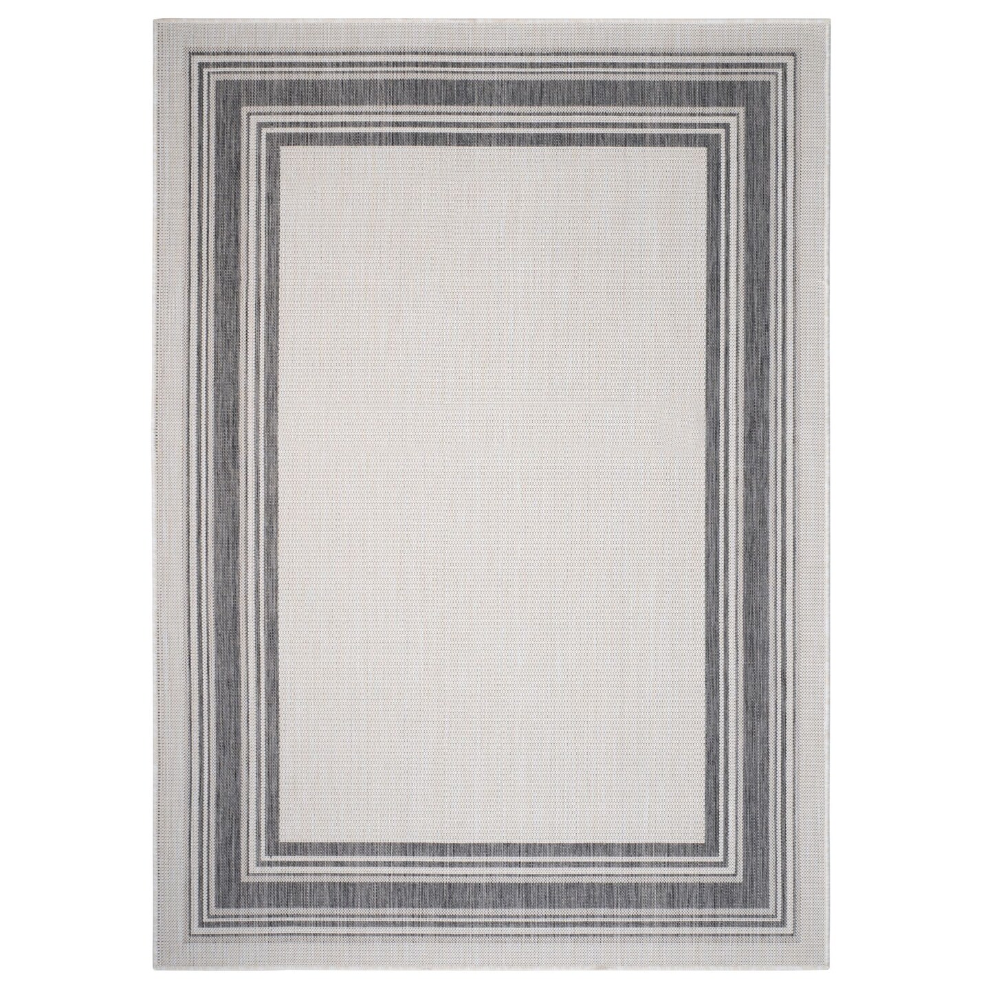 Laddha Home Designs 3' x 5' Gray and White Striped Rectangular Outdoor Area Throw Rug