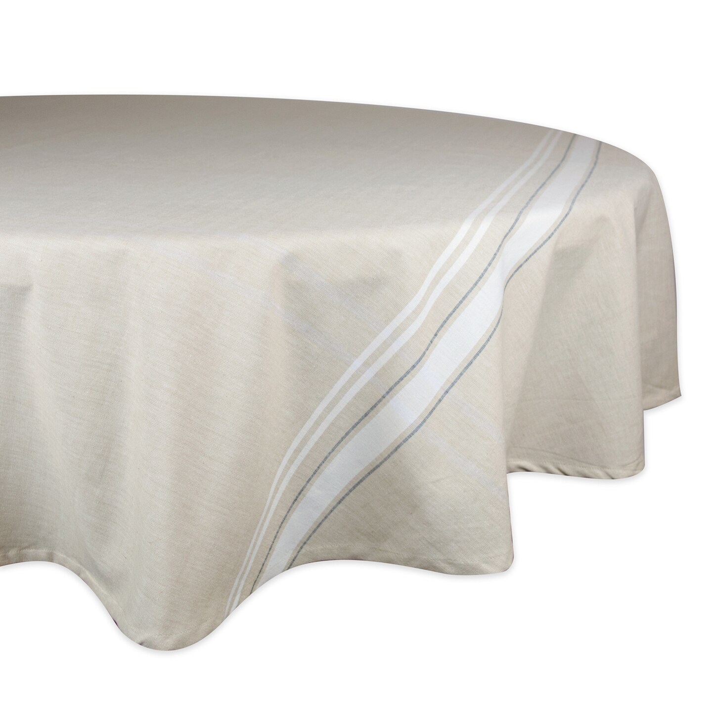 CC Home Furnishings Gray and White French Striped Pattern Round Tablecloth 70&#x22;