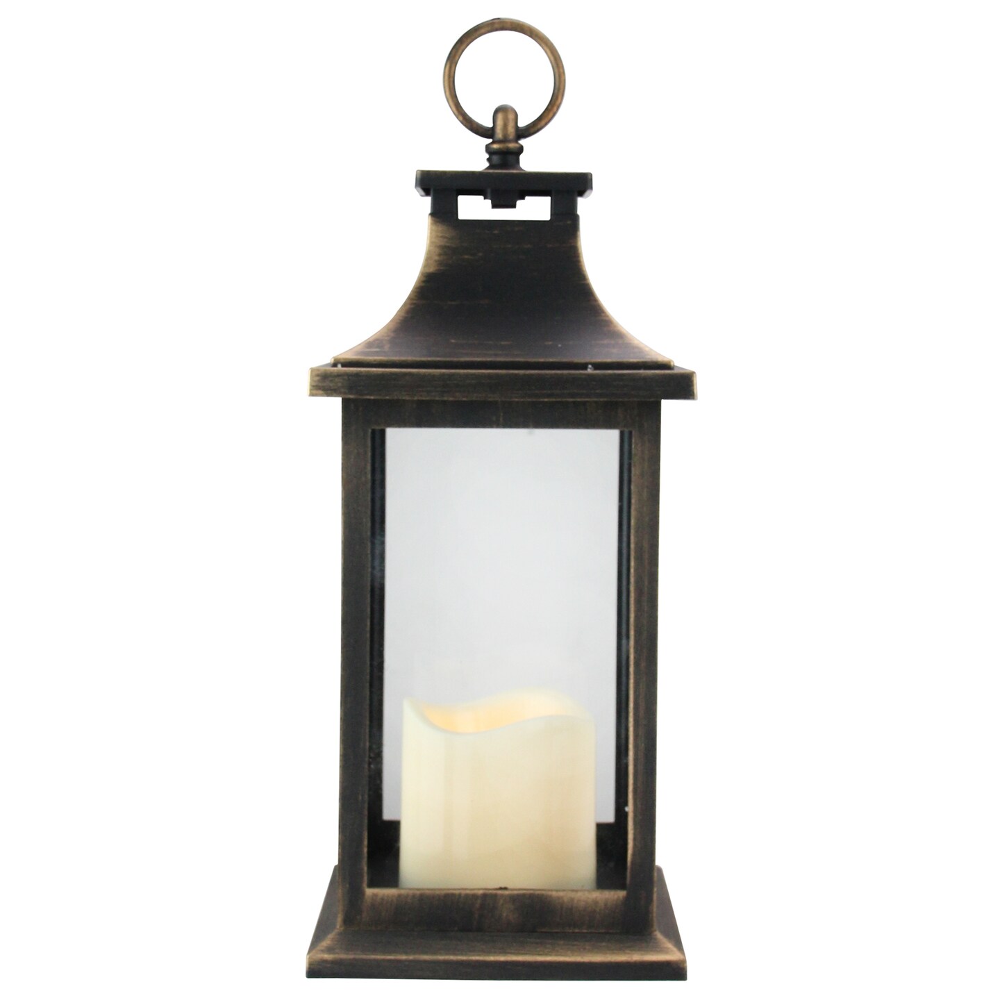 Northlight Candle Lantern with Flameless LED Candle - 12.5&#x22; - Black with Gold