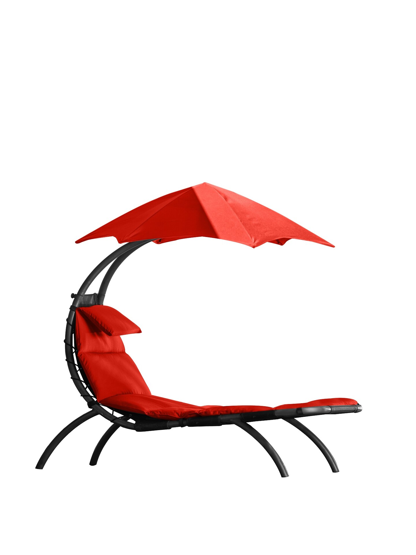 The Hamptons Collection 72&#x201D; Red Low Outdoor Lounge Chair with an Overhanging Umbrella